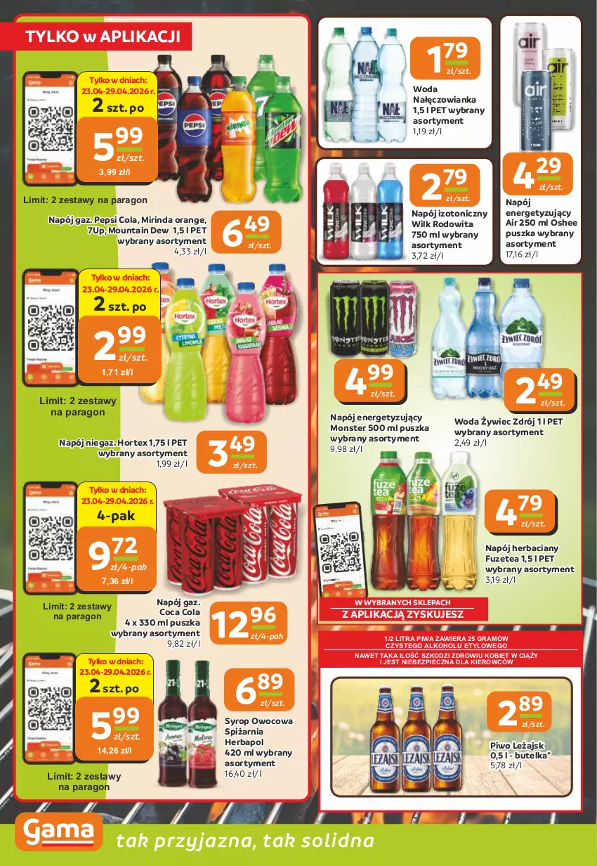 Gazetka promocyjna Gama - Gazetka Gama - ważna 23.04 do 05.05.2026 - strona 10 - produkty: 7up, Gra, Herbapol, Hortex, Mirinda, Nałęczowianka, Napój, Napój izotoniczny, Oshee, Pepsi, Piec, Piwa, Piwo, Syrop, Woda