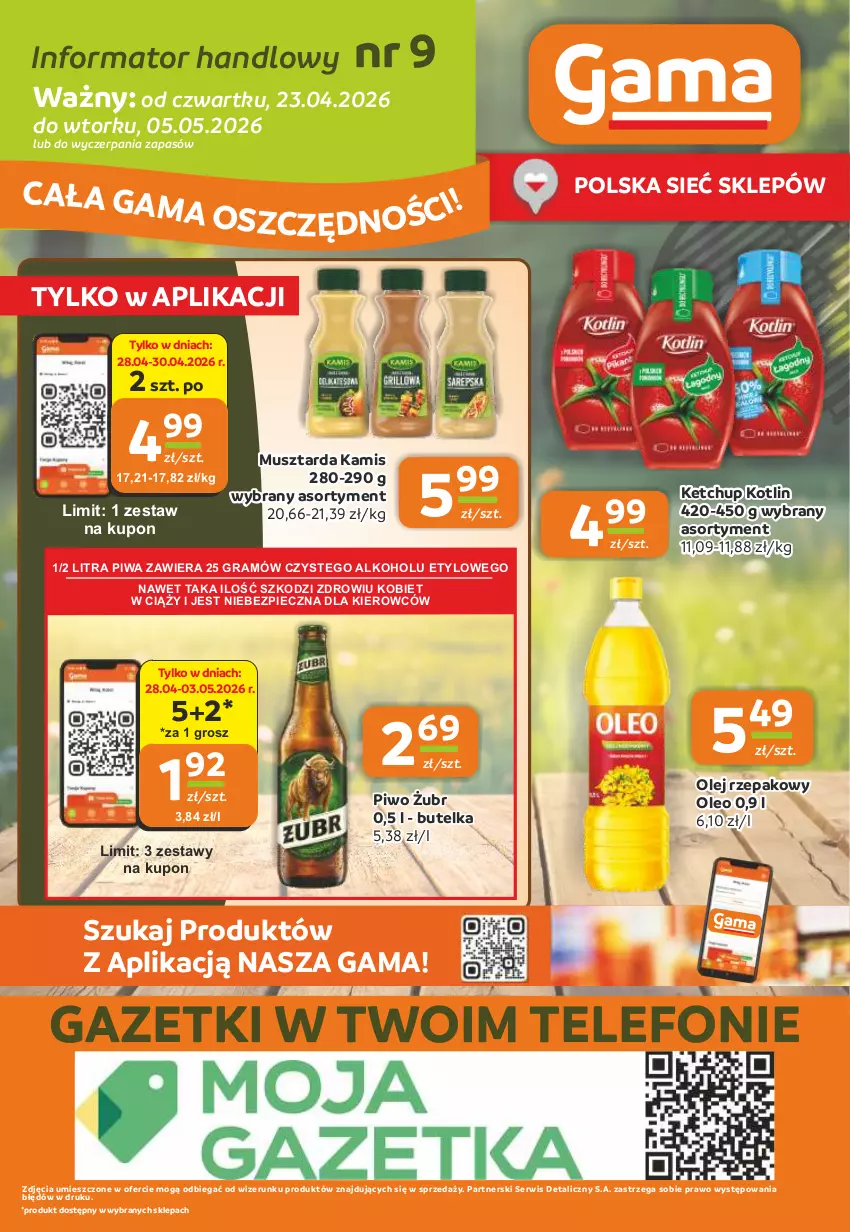 Gazetka promocyjna Gama - Gazetka Gama - ważna 23.04 do 05.05.2026 - strona 12 - produkty: Gra, Kamis, Ketchup, Kotlin, Mus, Musztarda, Olej, Olej rzepakowy, Oleo, Piec, Piwa, Piwo, Ser, Telefon