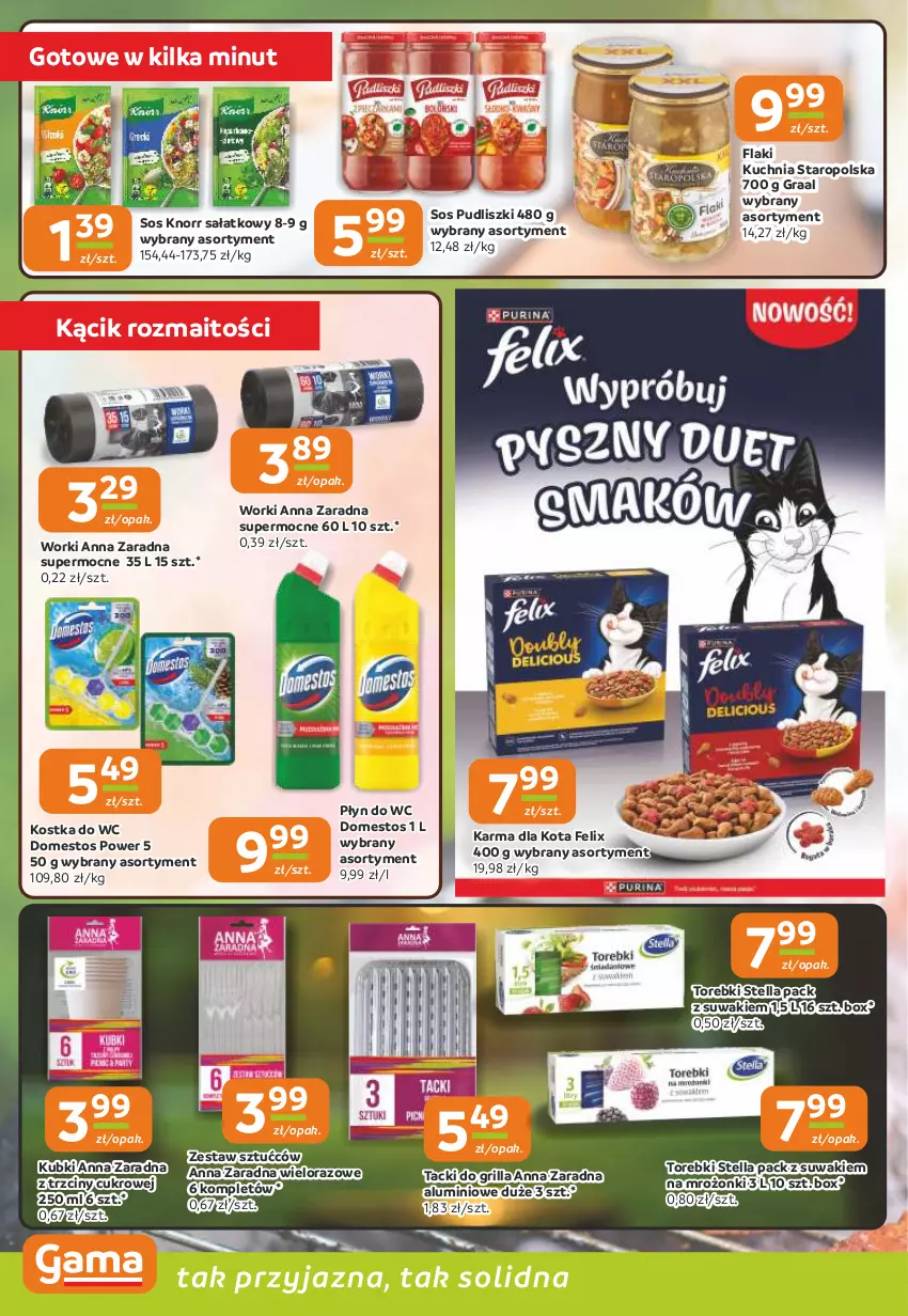 Gazetka promocyjna Gama - Gazetka Gama - ważna 23.04 do 05.05.2026 - strona 8 - produkty: Domestos, Felix, Flaki, Gra, Graal, Grill, Knorr, Kostka do wc, Kuchnia, Kuchnia Staropolska, Płyn do wc, Pudliszki, Sałat, Sos, Zestaw sztućców