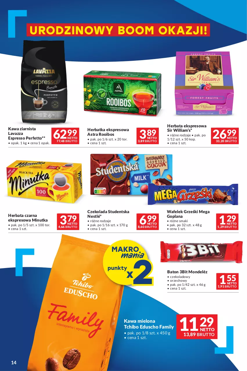 Gazetka promocyjna Makro - Oferta dla Twojego biznesu - oferta z alkoholem - ważna 20.02 do 04.03.2024 - strona 14 - produkty: Baton, Czekolada, Fa, Goplana, Grześki, Herbata, Herbata czarna, Kawa, Kawa mielona, Kawa ziarnista, LANA, Lavazza, Nestlé, Tchibo, Wafelek