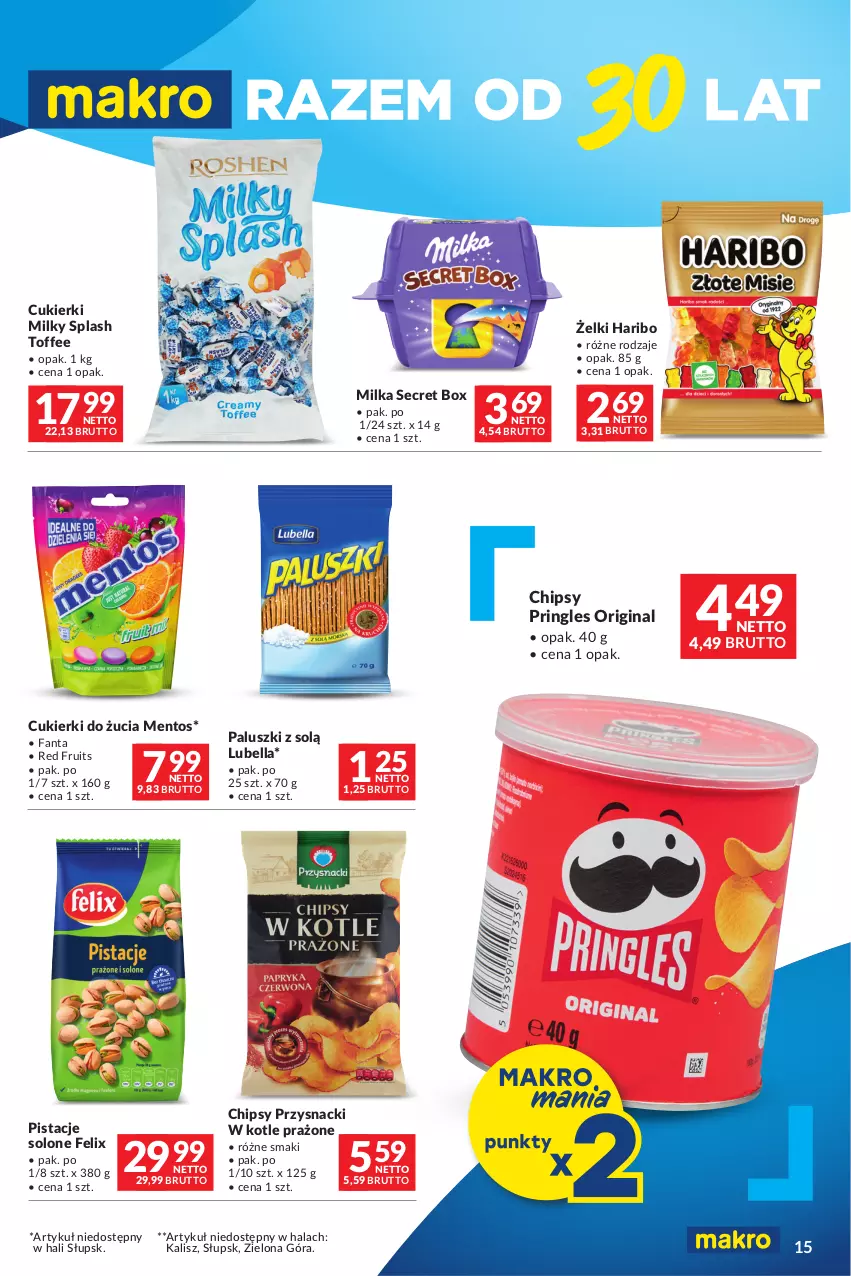 Gazetka promocyjna Makro - Oferta dla Twojego biznesu - oferta z alkoholem - ważna 20.02 do 04.03.2024 - strona 15 - produkty: Bell, Bella, Chipsy, Cukier, Cukierki, Fa, Fanta, Felix, Gin, Haribo, Lubella, Mentos, Milka, Pistacje, Pringles, Przysnacki