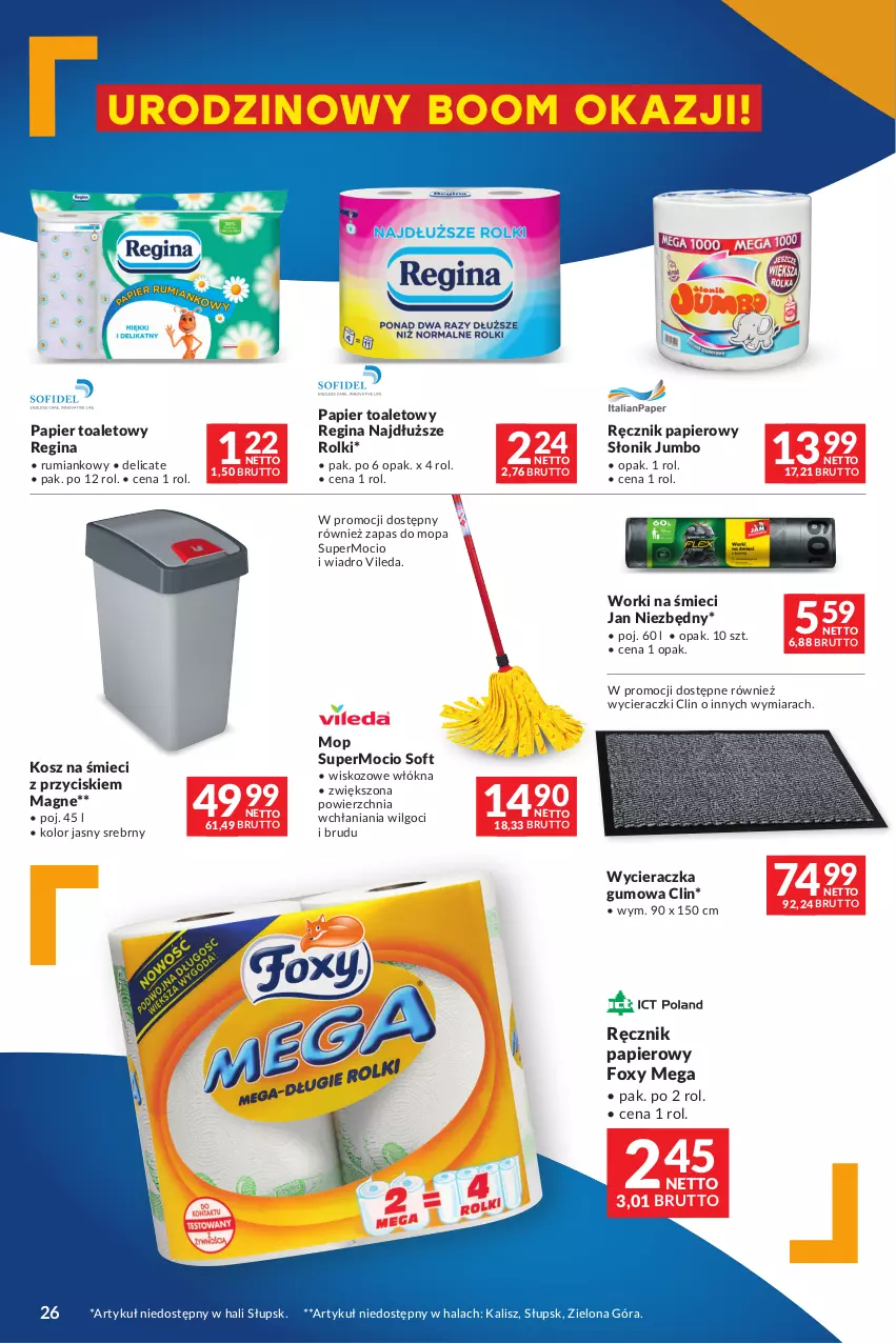 Gazetka promocyjna Makro - Oferta dla Twojego biznesu - oferta z alkoholem - ważna 20.02 do 04.03.2024 - strona 26 - produkty: Clin, Foxy, Gin, Jan Niezbędny, Kosz, LG, Mop, Papier, Papier toaletowy, Ręcznik, Rolki, Rum, Vileda, Wiadro, Worki na śmiec, Worki na śmieci, Wycieraczka