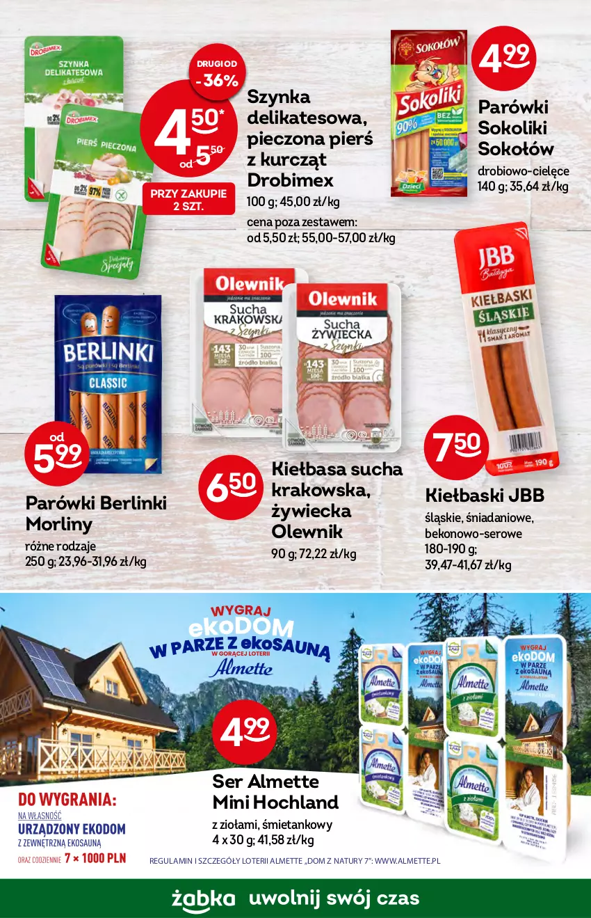 Gazetka promocyjna Żabka - ważna 19.10 do 25.10.2022 - strona 31 - produkty: Almette, Beko, Berlinki, Danio, Drobimex, Hochland, Kiełbasa, Morliny, Olewnik, Parówki, Parówki sokoliki, Piec, Ser, Sok, Sokołów, Szynka, Szynka delikatesowa