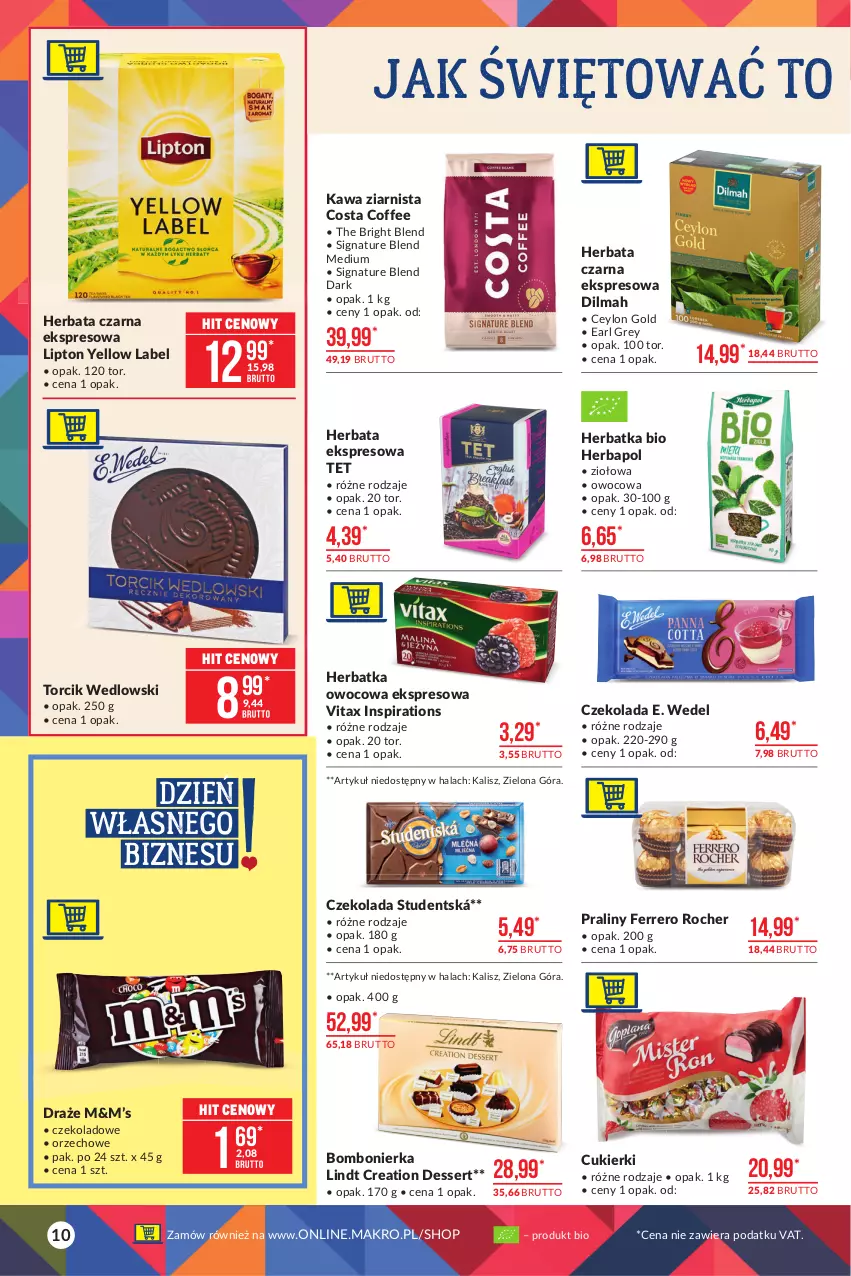 Gazetka promocyjna Makro - [Oferta promocyjna] Artykuły spożywcze - ważna 05.10 do 18.10.2021 - strona 10 - produkty: Cukier, Cukierki, Czekolada, Dilmah, E. Wedel, Earl Grey, Ferrero, Ferrero Rocher, Herbapol, Herbata, Herbata czarna, Kawa, Kawa ziarnista, Lindt, Lipton, Praliny, Ser, Vitax