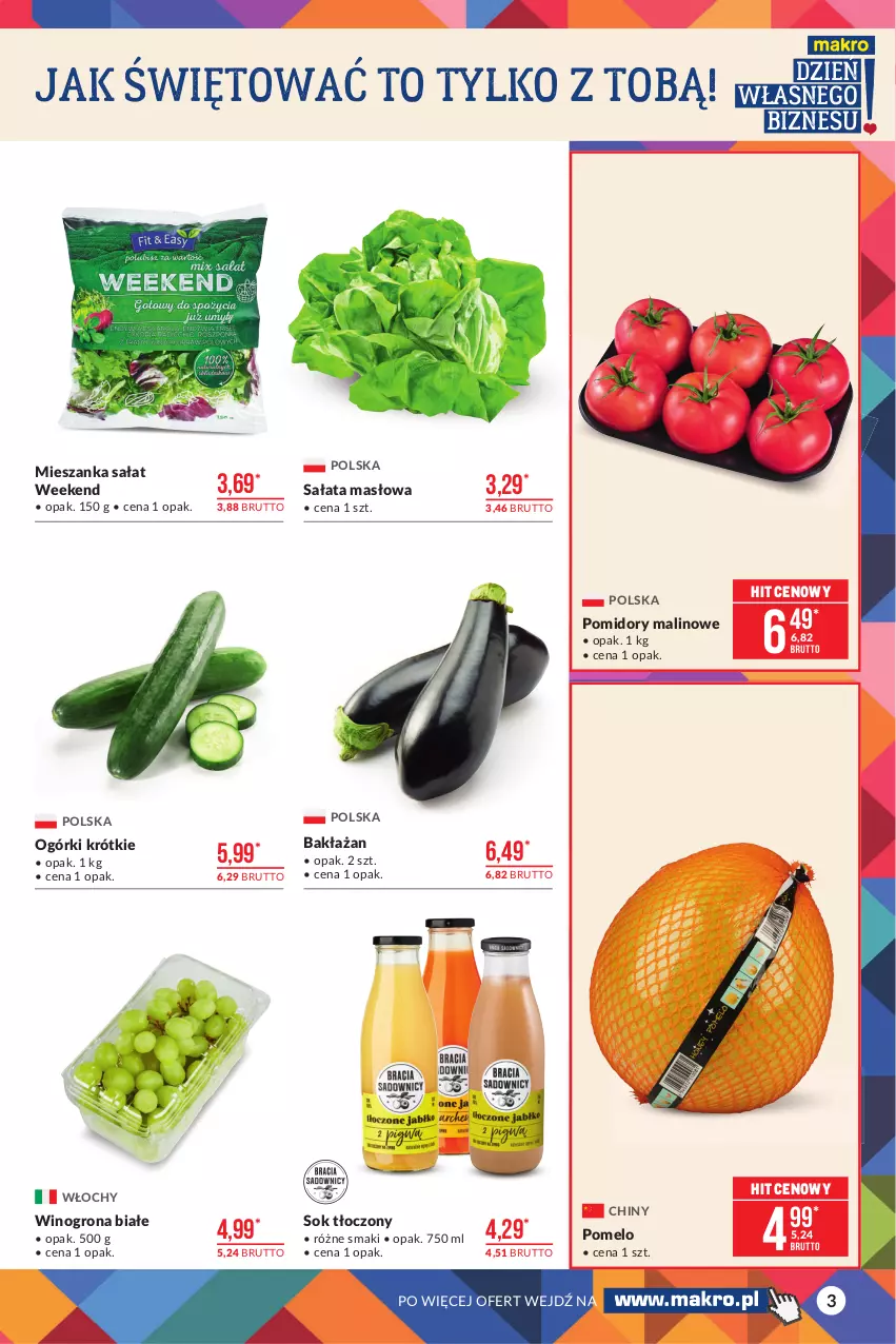 Gazetka promocyjna Makro - [Oferta promocyjna] Artykuły spożywcze - ważna 05.10 do 18.10.2021 - strona 3 - produkty: Masło, Mieszanka sałat, Pomelo, Pomidory, Sałat, Sałata masłowa, Sok, Wino, Winogrona