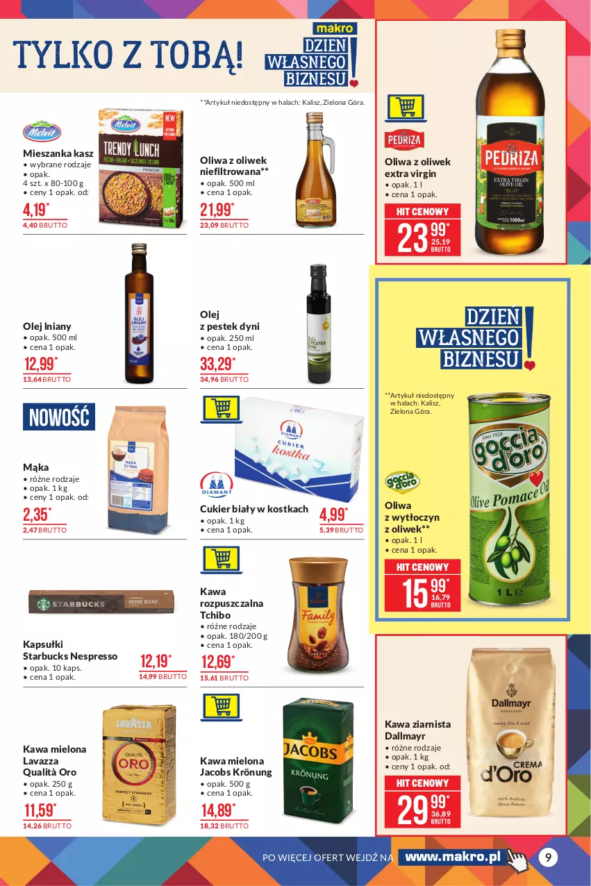 Gazetka promocyjna Makro - [Oferta promocyjna] Artykuły spożywcze - ważna 05.10 do 18.10.2021 - strona 9 - produkty: Cukier, Dallmayr, Gin, Jacobs, Jacobs Krönung, Kawa, Kawa mielona, Kawa rozpuszczalna, Kawa ziarnista, Lavazza, Mąka, Olej, Oliwa z oliwek, Stek, Tchibo