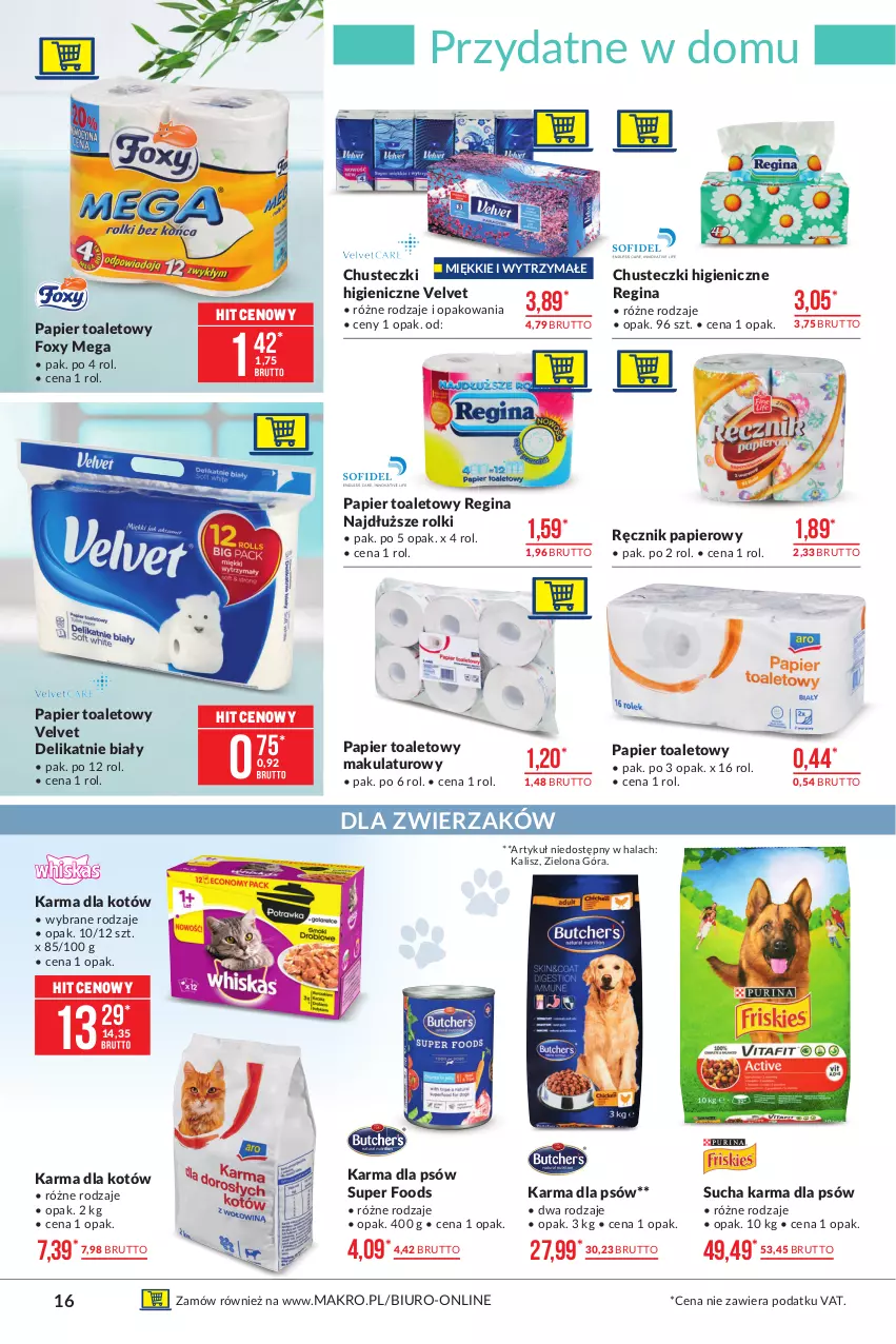 Gazetka promocyjna Makro - [Oferta promocyjna] Artykuły spożywcze - ważna 09.03 do 22.03.2021 - strona 16 - produkty: Biuro, Chusteczki, Foxy, Gin, Papier, Papier toaletowy, Ręcznik, Rolki, Sucha karma, Velvet