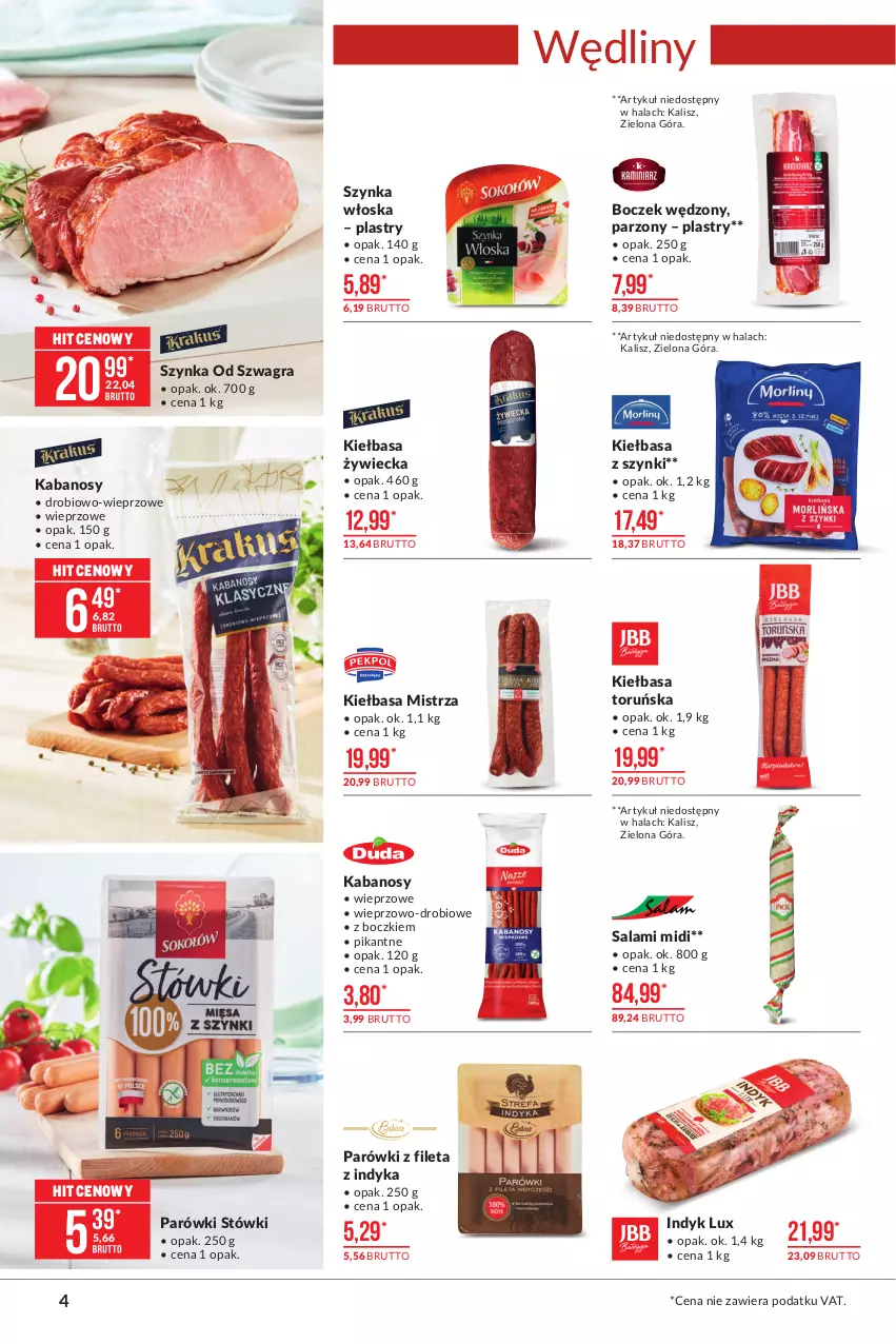 Gazetka promocyjna Makro - [Oferta promocyjna] Artykuły spożywcze - ważna 09.03 do 22.03.2021 - strona 4 - produkty: Boczek, Gra, Indyk lux, Kabanos, Kiełbasa, Parówki, Salami, Szynka