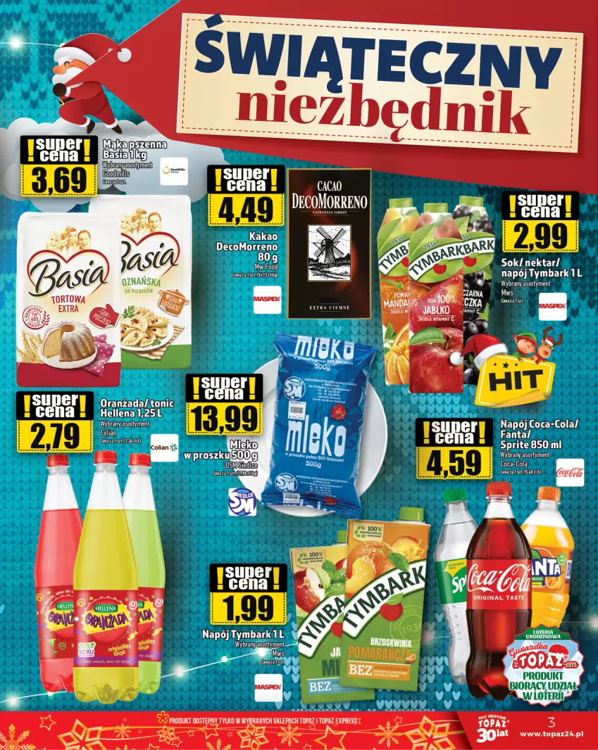 Gazetka promocyjna Topaz - Gazetka - ważna 14.12 do 20.12.2023 - strona 3 - produkty: Coca-Cola, Fa, Fanta, Hellena, Mus, Napój, Oranżada, Sprite, Tymbark