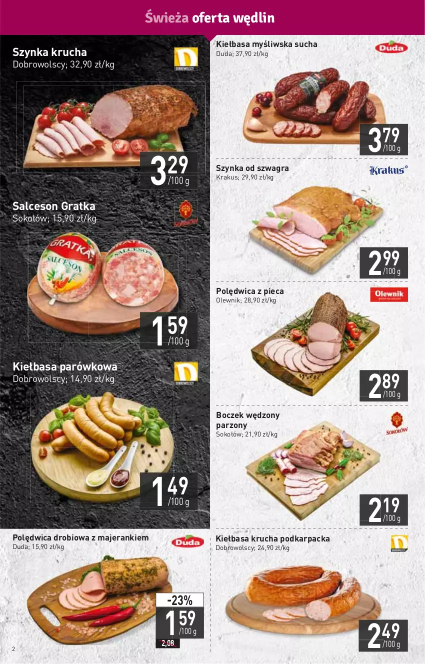 Gazetka promocyjna Stokrotka - Market - ważna 10.03 do 16.03.2022 - strona 2 - produkty: Boczek, Duda, Gra, HP, Karp, Kiełbasa, Kiełbasa krucha, Krakus, Olewnik, Piec, Polędwica, Salceson, Sok, Sokołów, Szynka