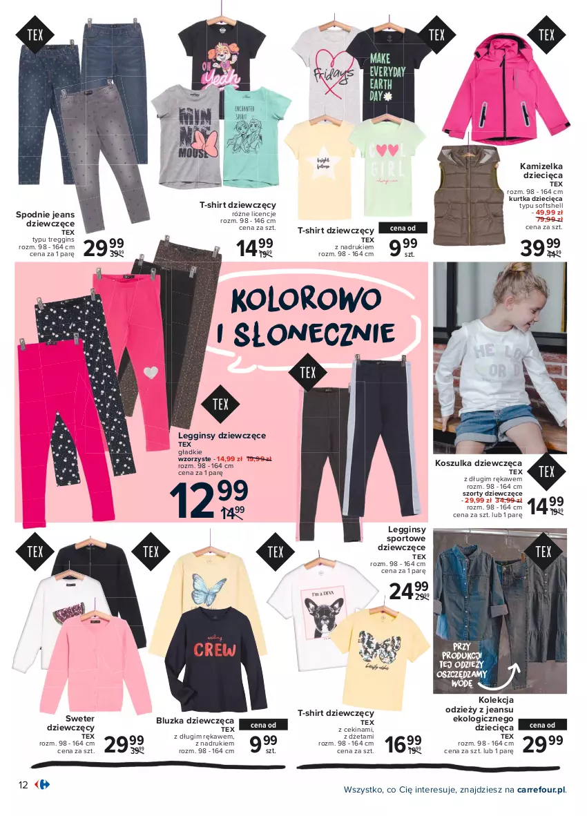 Gazetka promocyjna Carrefour - Gazetka Wyznaczaj wiosenne trendy - ważna 05.04 do 17.04.2021 - strona 12 - produkty: Dzieci, Gin, Kamizelka, Kosz, Koszulka, Kurtka, Kurtka dziecięca, Legginsy, Por, Spodnie, Spodnie jeans, Sport, Sweter, Szorty, T-shirt