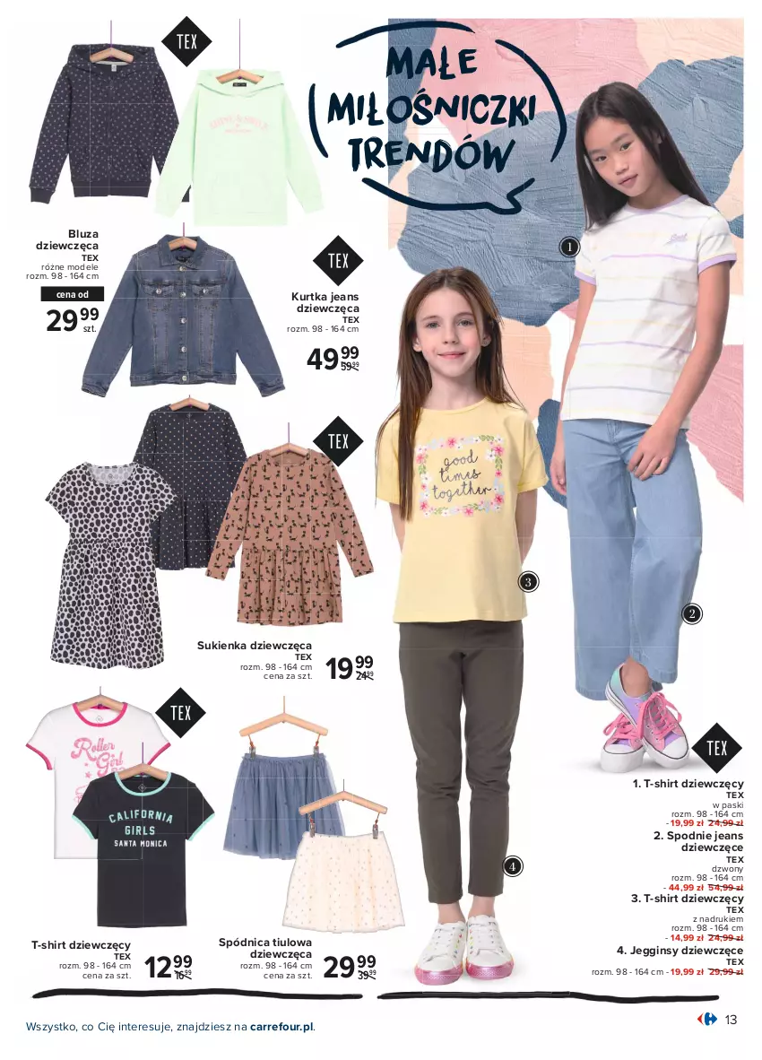 Gazetka promocyjna Carrefour - Gazetka Wyznaczaj wiosenne trendy - ważna 05.04 do 17.04.2021 - strona 13 - produkty: Bluza, Gin, Kurtka, Spódnica, Spodnie, Spodnie jeans, Sukienka, T-shirt