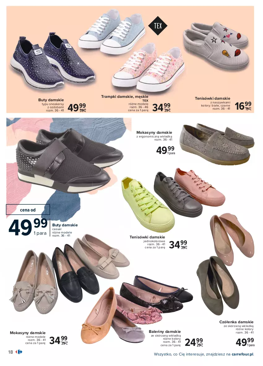 Gazetka promocyjna Carrefour - Gazetka Wyznaczaj wiosenne trendy - ważna 05.04 do 17.04.2021 - strona 18 - produkty: Baleriny, Buty, Mokasyny, Ozdoba, Sneakersy, Tenisówki, Trampki