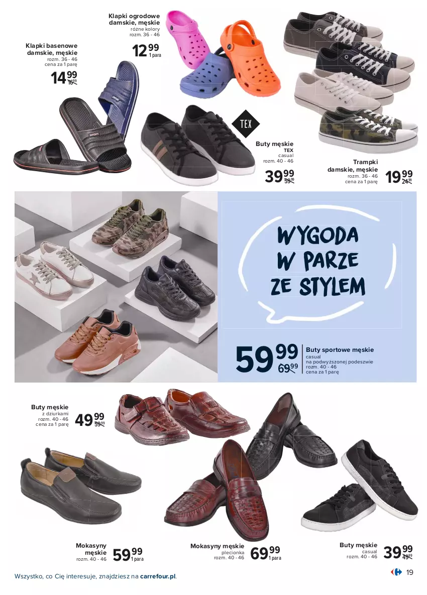 Gazetka promocyjna Carrefour - Gazetka Wyznaczaj wiosenne trendy - ważna 05.04 do 17.04.2021 - strona 19 - produkty: Buty, Klapki, Mokasyny, Por, Sport, Trampki