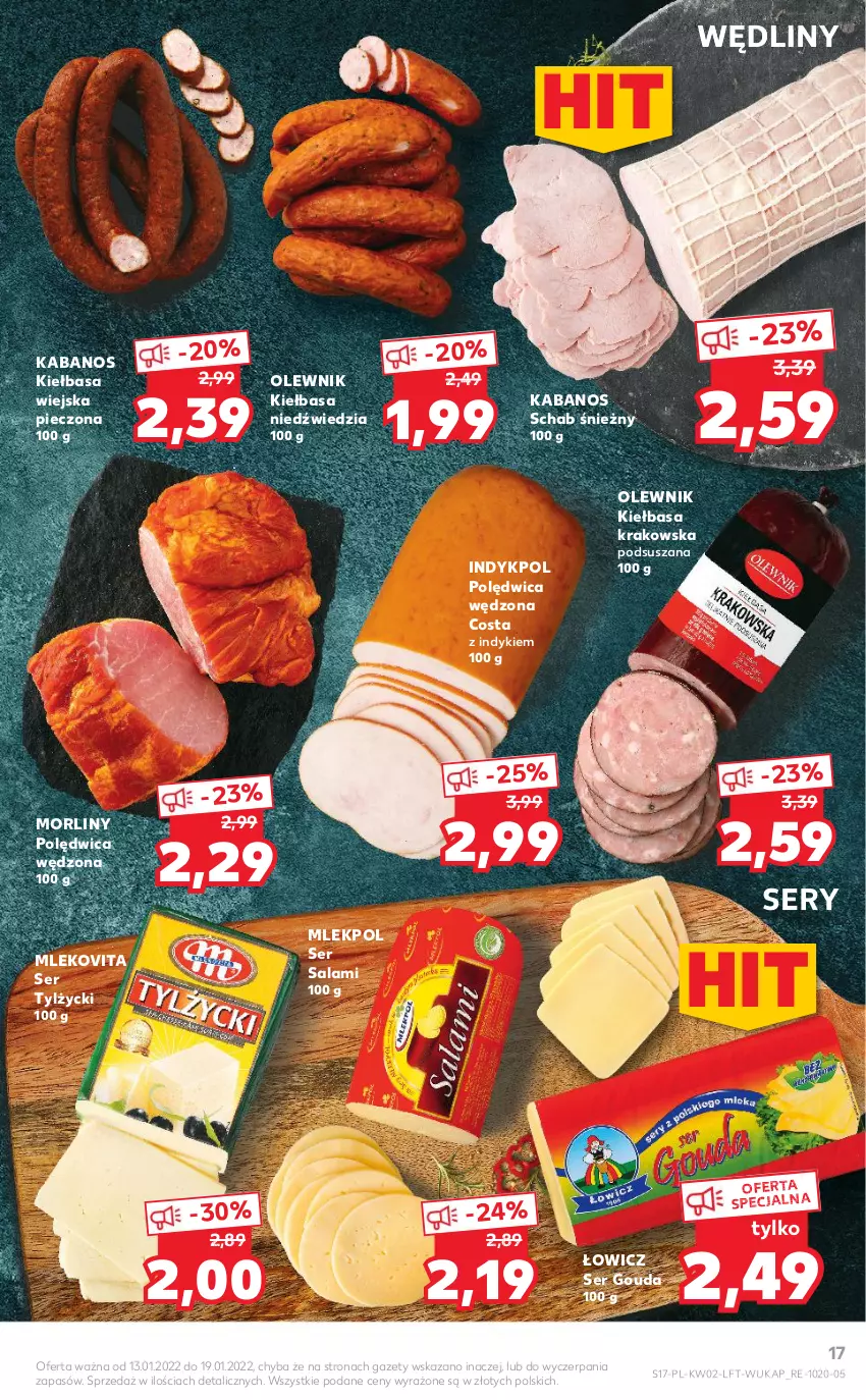 Gazetka promocyjna Kaufland - OFERTA TYGODNIA - ważna 13.01 do 19.01.2022 - strona 17 - produkty: Gouda, Kabanos, Kiełbasa, Kiełbasa krakowska, Kiełbasa wiejska, Mleko, Mlekovita, Morliny, Olewnik, Piec, Polędwica, Salami, Ser, Ser salami, Ser tylżycki