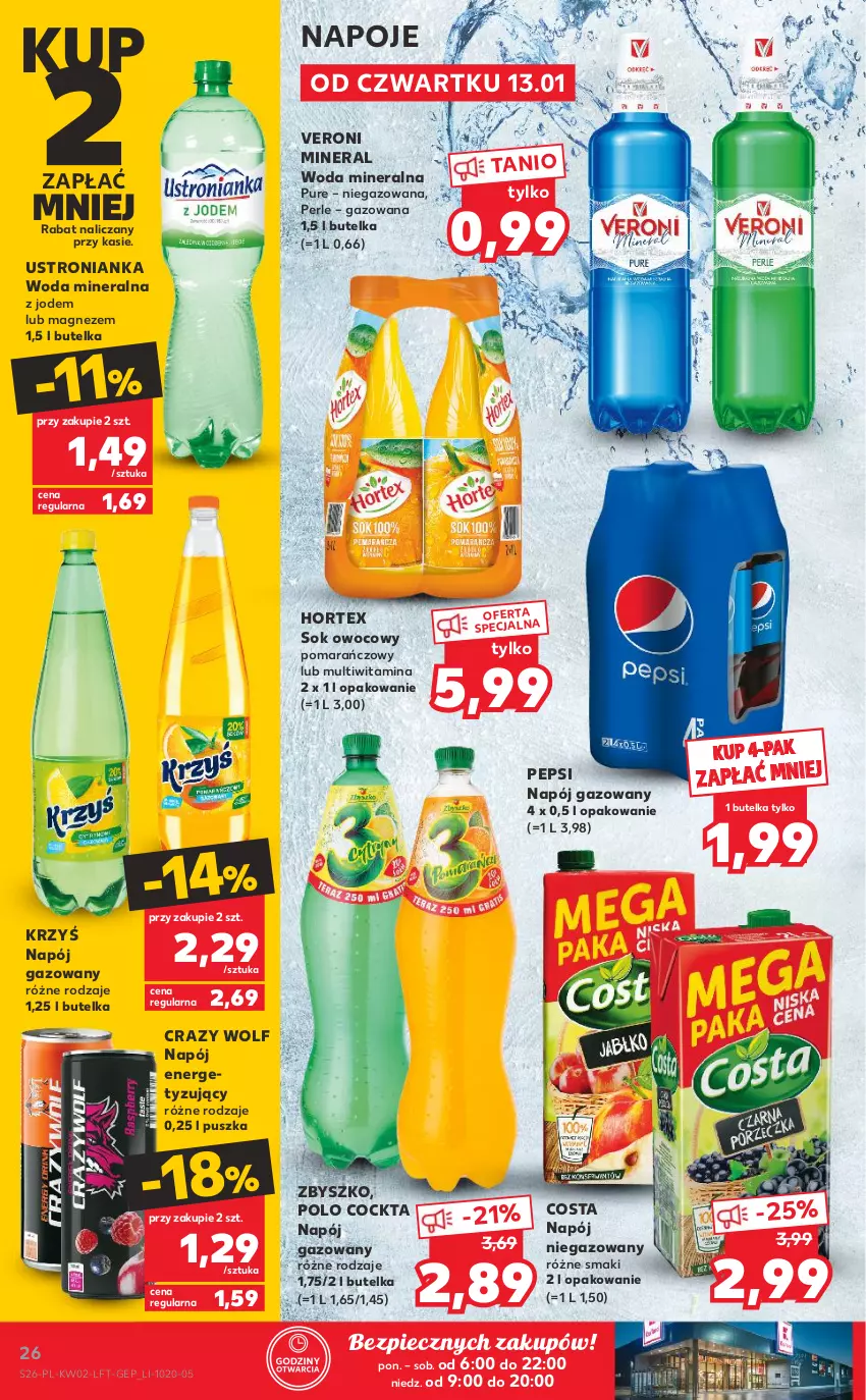 Gazetka promocyjna Kaufland - OFERTA TYGODNIA - ważna 13.01 do 19.01.2022 - strona 26 - produkty: Hortex, Magnez, Napój, Napój gazowany, Napój niegazowany, Napoje, Pepsi, Piec, Pur, Sok, Woda, Woda mineralna