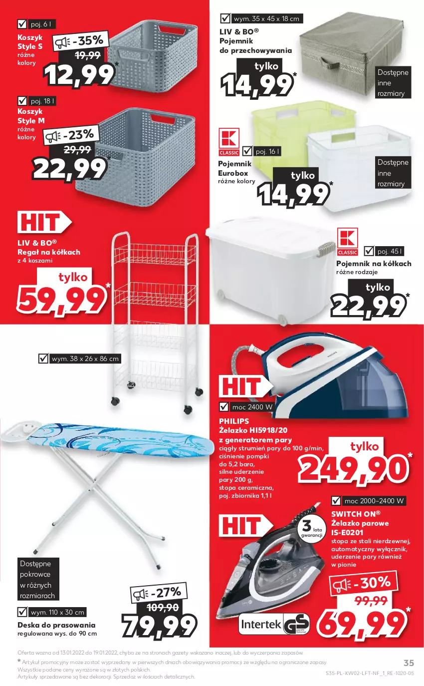 Gazetka promocyjna Kaufland - OFERTA TYGODNIA - ważna 13.01 do 19.01.2022 - strona 35 - produkty: Deska do prasowania, Gra, Kosz, Philips, Pojemnik, Pojemnik do przechowywania, Regał, Rum, Top