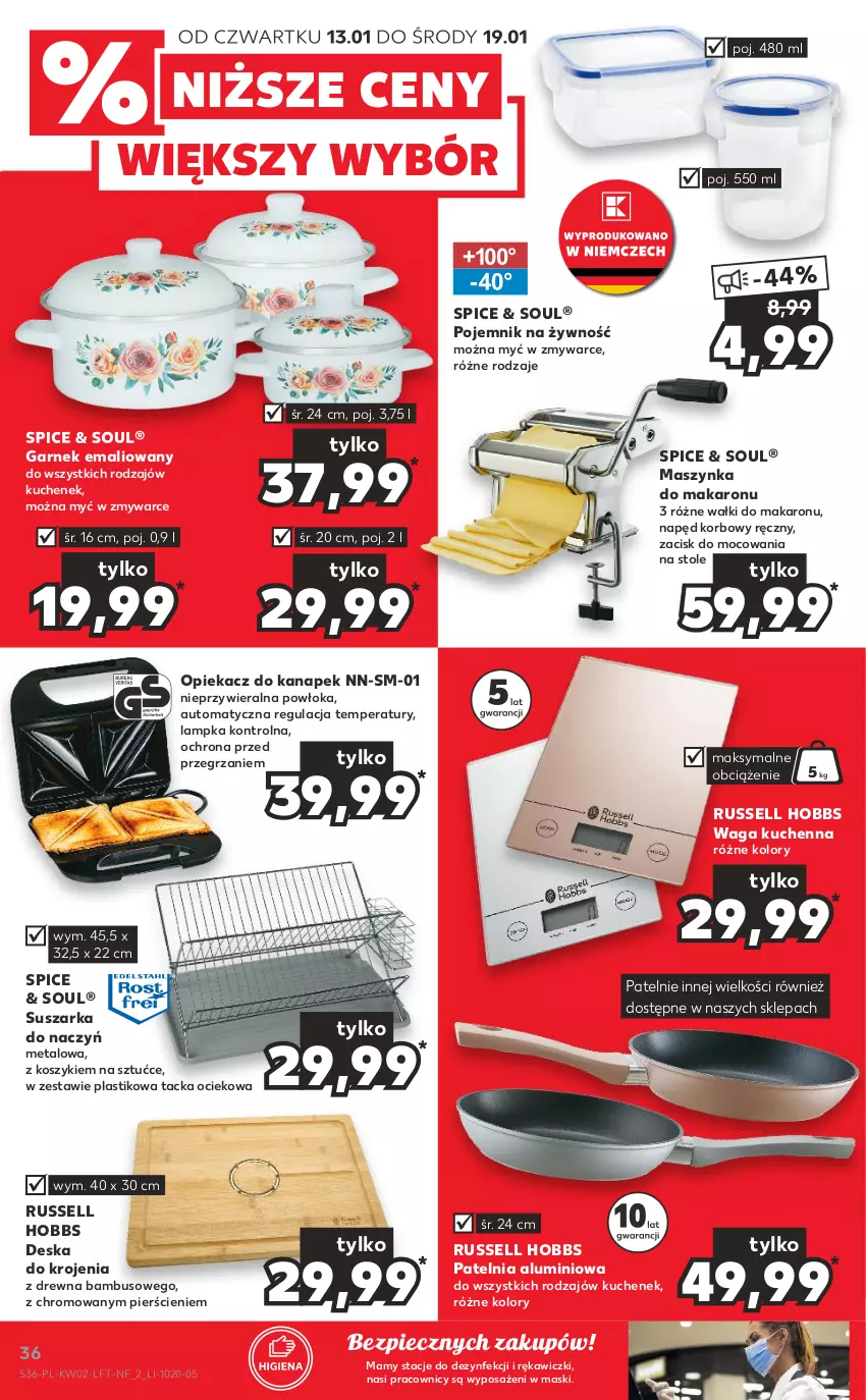 Gazetka promocyjna Kaufland - OFERTA TYGODNIA - ważna 13.01 do 19.01.2022 - strona 36 - produkty: Deska do krojenia, Garnek, Kosz, Makaron, Maszynka, Opiekacz do kanapek, Patelnia, Piec, Pojemnik, Suszarka, Suszarka do naczyń, Szynka, Waga