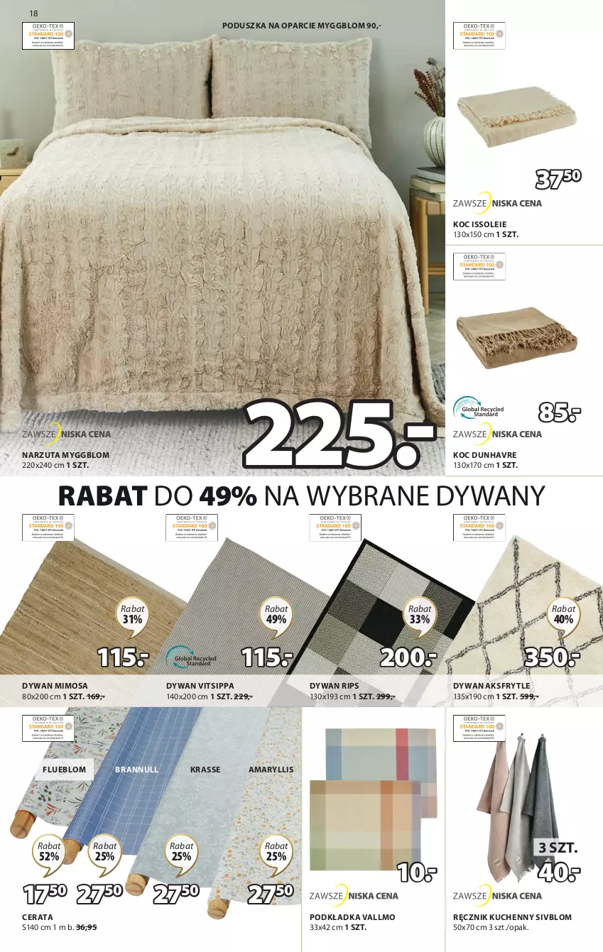 Gazetka promocyjna Jysk - Oferta tygodnia - ważna 01.02 do 07.03.2023 - strona 19 - produkty: Dywan, Koc, Mimosa, Narzuta, Podkład, Podkładka, Poduszka, Ręcznik, Ręcznik kuchenny