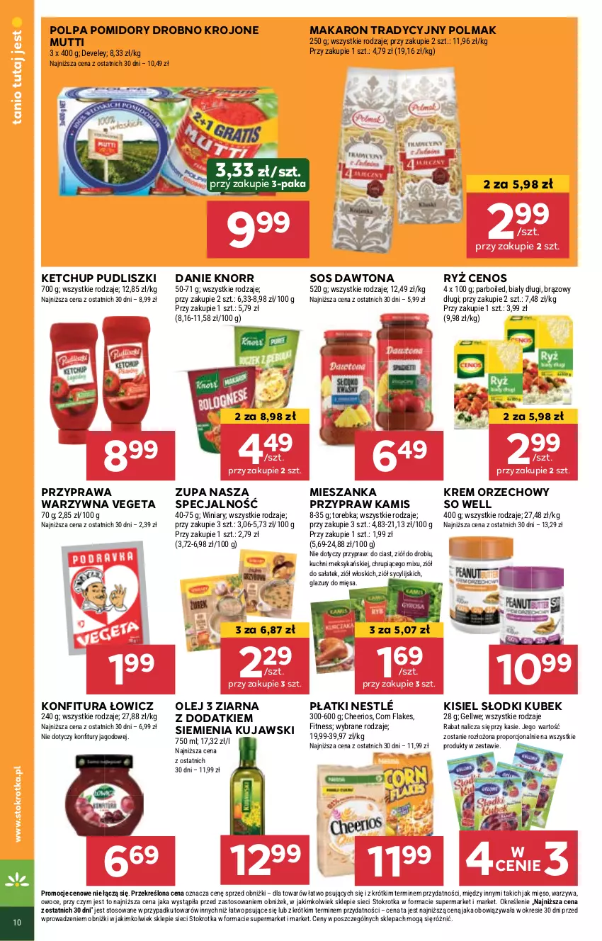 Gazetka promocyjna Stokrotka - Market - ważna 10.10 do 16.10.2024 - strona 10 - produkty: Cenos, Cheerios, Corn flakes, Dawtona, Kamis, Ketchup, Kisiel, Knorr, Konfitura, Krem orzechowy, Kubek, Kujawski, Lazur, Makaron, Mięso, Nestlé, Olej, Olma, Owoce, Pomidory, Por, Pudliszki, Ryż, Sałat, Sos, Torebka, Vegeta, Warzywa, Winiary, Zupa