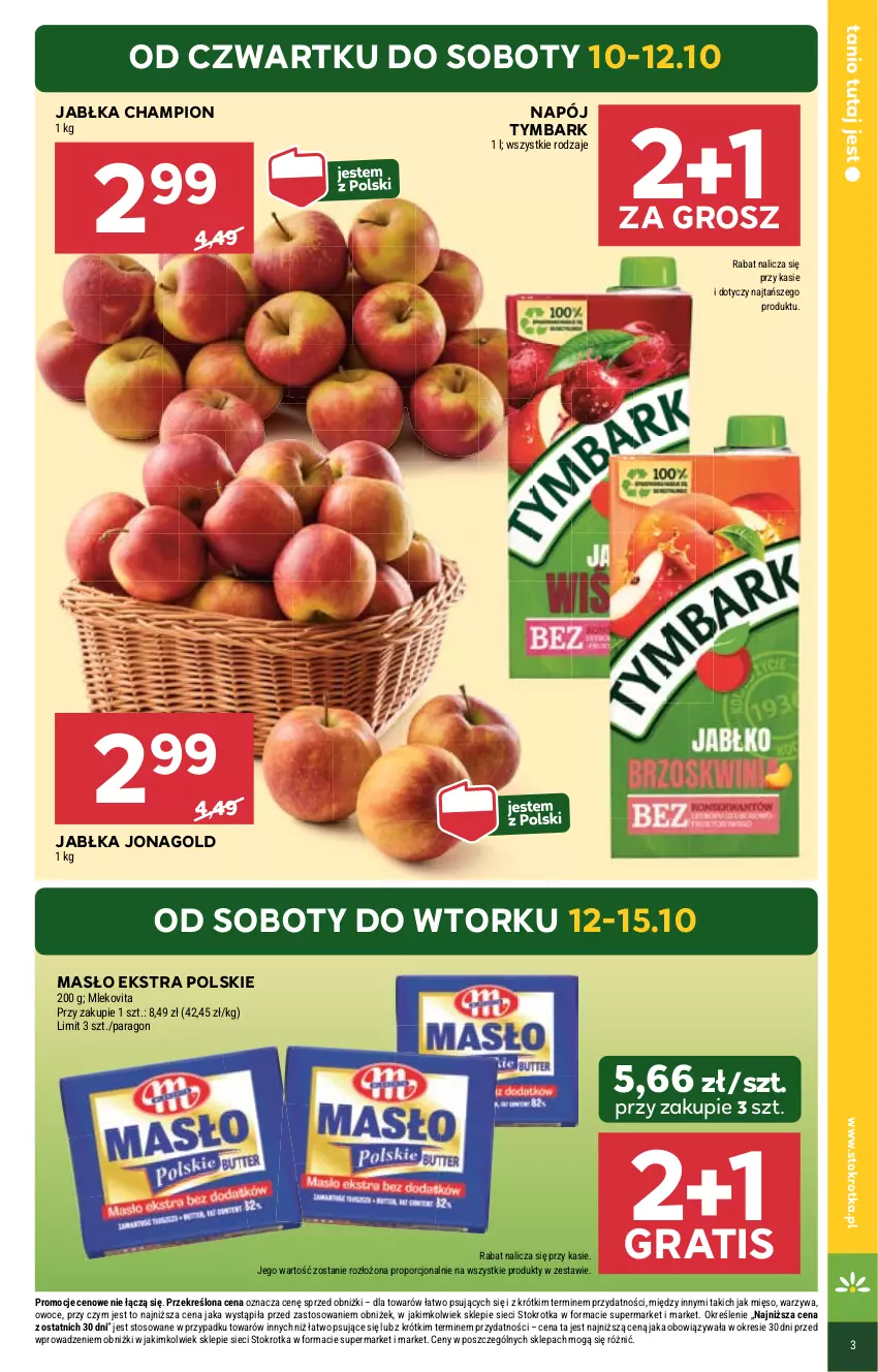 Gazetka promocyjna Stokrotka - Market - ważna 10.10 do 16.10.2024 - strona 3 - produkty: Gra, Jabłka, Jonagold, Masło, Mięso, Mleko, Mlekovita, Napój, Owoce, Por, Tymbark, Warzywa