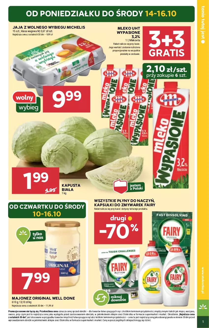 Gazetka promocyjna Stokrotka - Market - ważna 10.10 do 16.10.2024 - strona 5 - produkty: Fa, Fairy, Gin, Gra, Jaja, Jaja z wolnego wybiegu, Majonez, Mięso, Mleko, Mlekovita, Owoce, Por, Warzywa