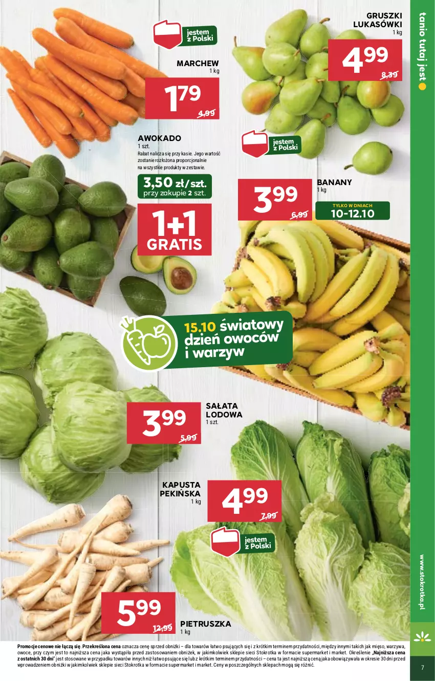 Gazetka promocyjna Stokrotka - Market - ważna 10.10 do 16.10.2024 - strona 7 - produkty: Banany, Gra, Gruszki, Mięso, Owoce, Pietruszka, Por, Sałat, Sałata lodowa, Warzywa