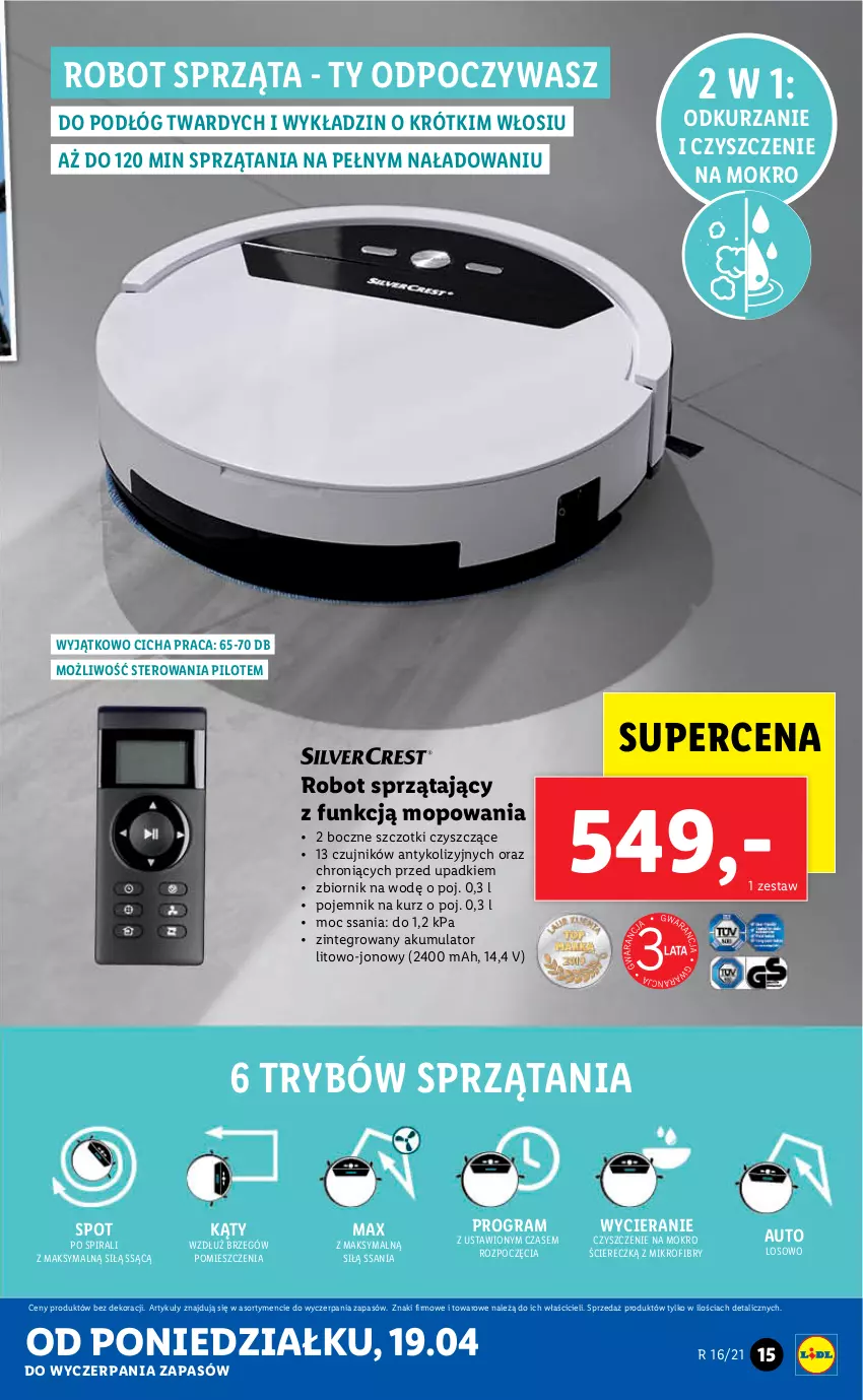 Gazetka promocyjna Lidl - GAZETKA - ważna 19.04 do 25.04.2021 - strona 15 - produkty: Akumulator, Gra, Mop, Pojemnik, Robot, Robot sprzątający