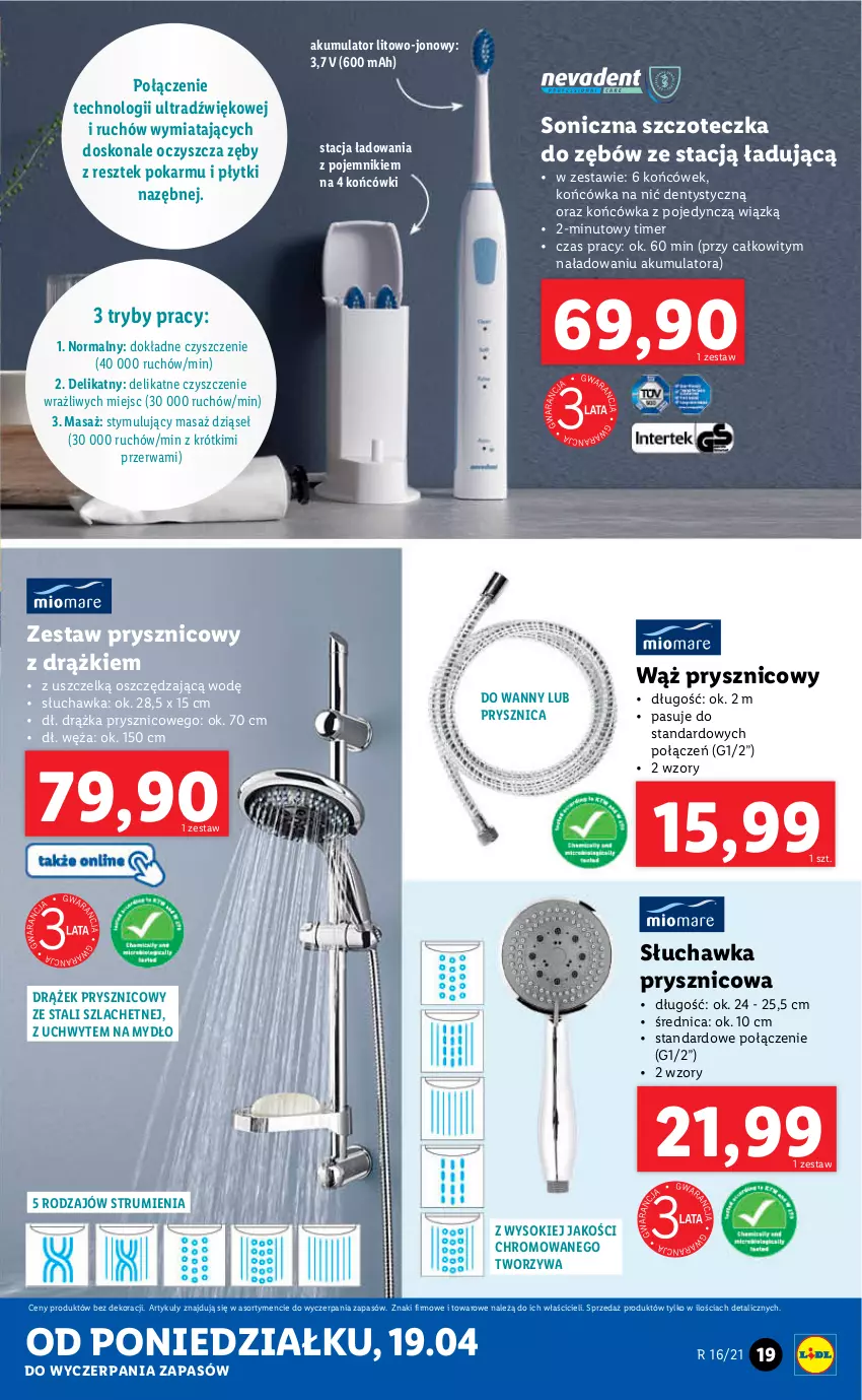 Gazetka promocyjna Lidl - GAZETKA - ważna 19.04 do 25.04.2021 - strona 19 - produkty: Akumulator, Mydło, Pojemnik, Rum, Słuchawka prysznicowa, Sok, Szczoteczka, Szczoteczka do zębów, Zestaw prysznicowy