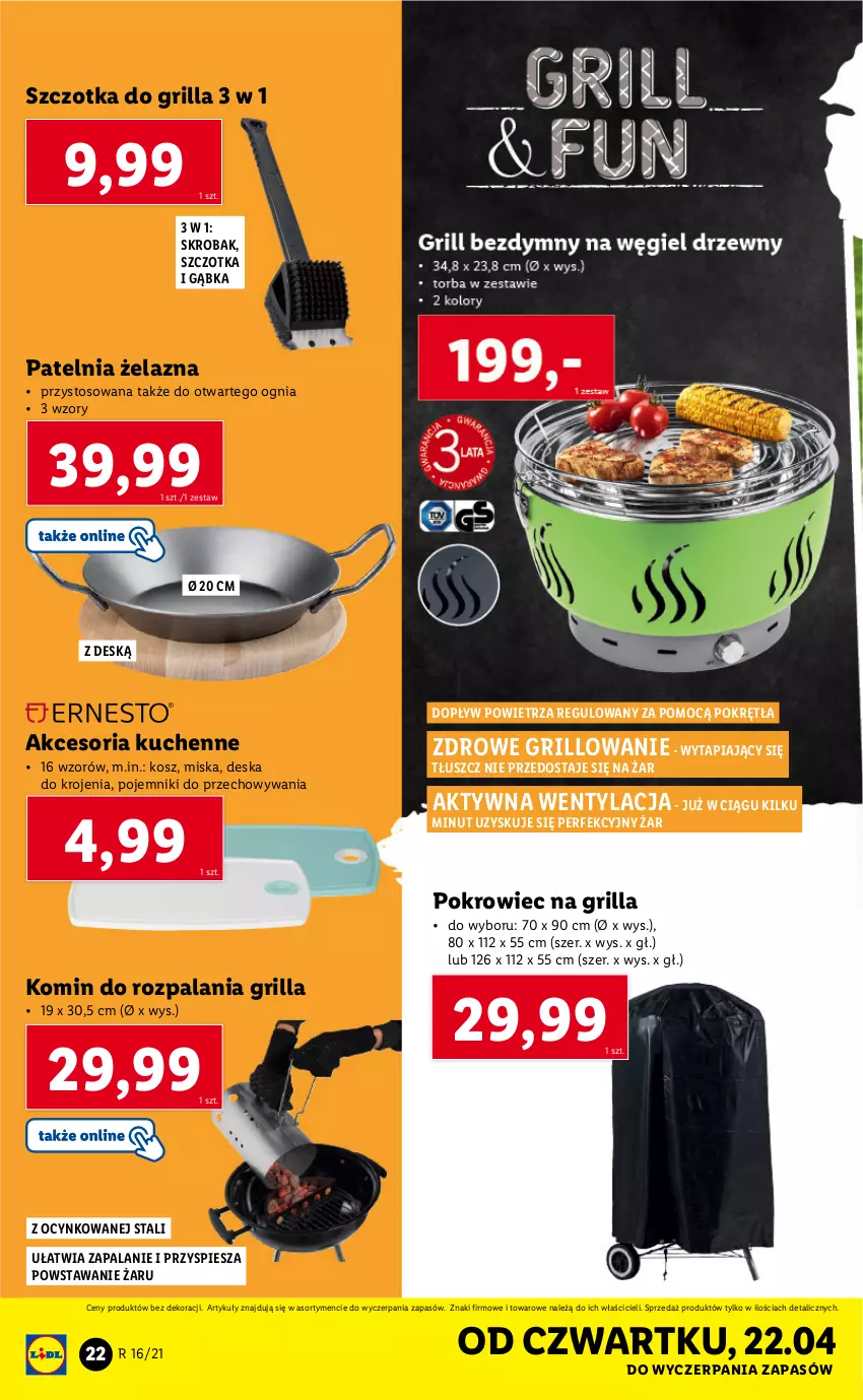 Gazetka promocyjna Lidl - GAZETKA - ważna 19.04 do 25.04.2021 - strona 22 - produkty: Cynk, Deska do krojenia, Grill, Kosz, Miska, Patelnia, Pojemnik, Pokrowiec, Szczotka