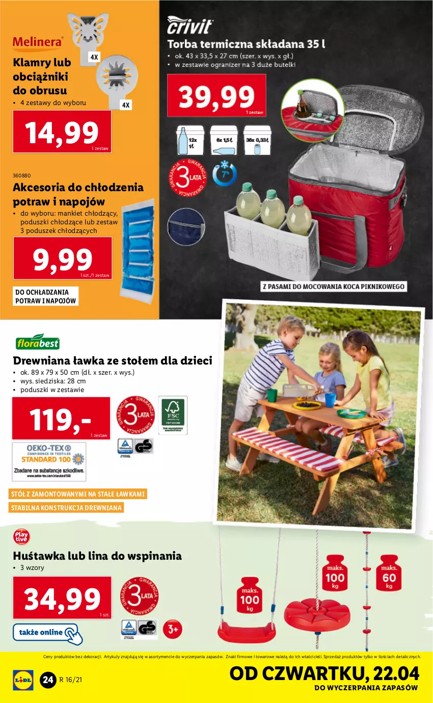 Gazetka promocyjna Lidl - GAZETKA - ważna 19.04 do 25.04.2021 - strona 24 - produkty: Dzieci, Huśtawka, Obrus, Stół