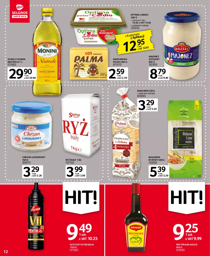 Gazetka promocyjna Selgros - Oferta spożywcza - ważna 02.03 do 15.03.2023 - strona 12 - produkty: Chrzan, Ketchup, Maggi, Majonez, Makaron, Makaron ryżowy, Margaryna, Oliwa z oliwek, Optima, Optima Cardio, Palma, Ryż, Ryż biały