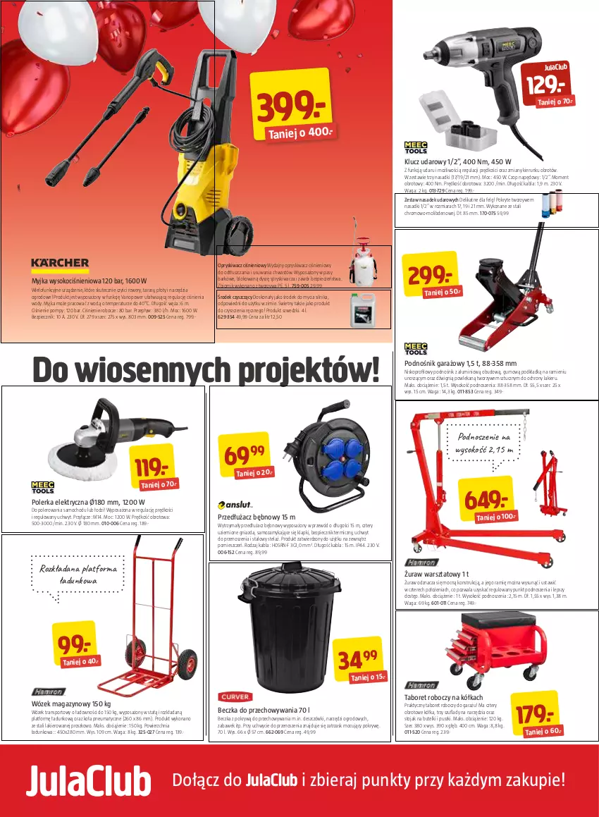 Gazetka promocyjna Jula - Gazetka - ważna 07.04 do 25.04.2021 - strona 6 - produkty: Dźwig, Garaż, Klapki, Klucz udarowy, Koc, Lakier, LG, Piec, Podkład, Por, Przewód, Rower, Sok, Sport, Stojak, Taboret, Tran, Waga, Wózek, Wózek transportowy