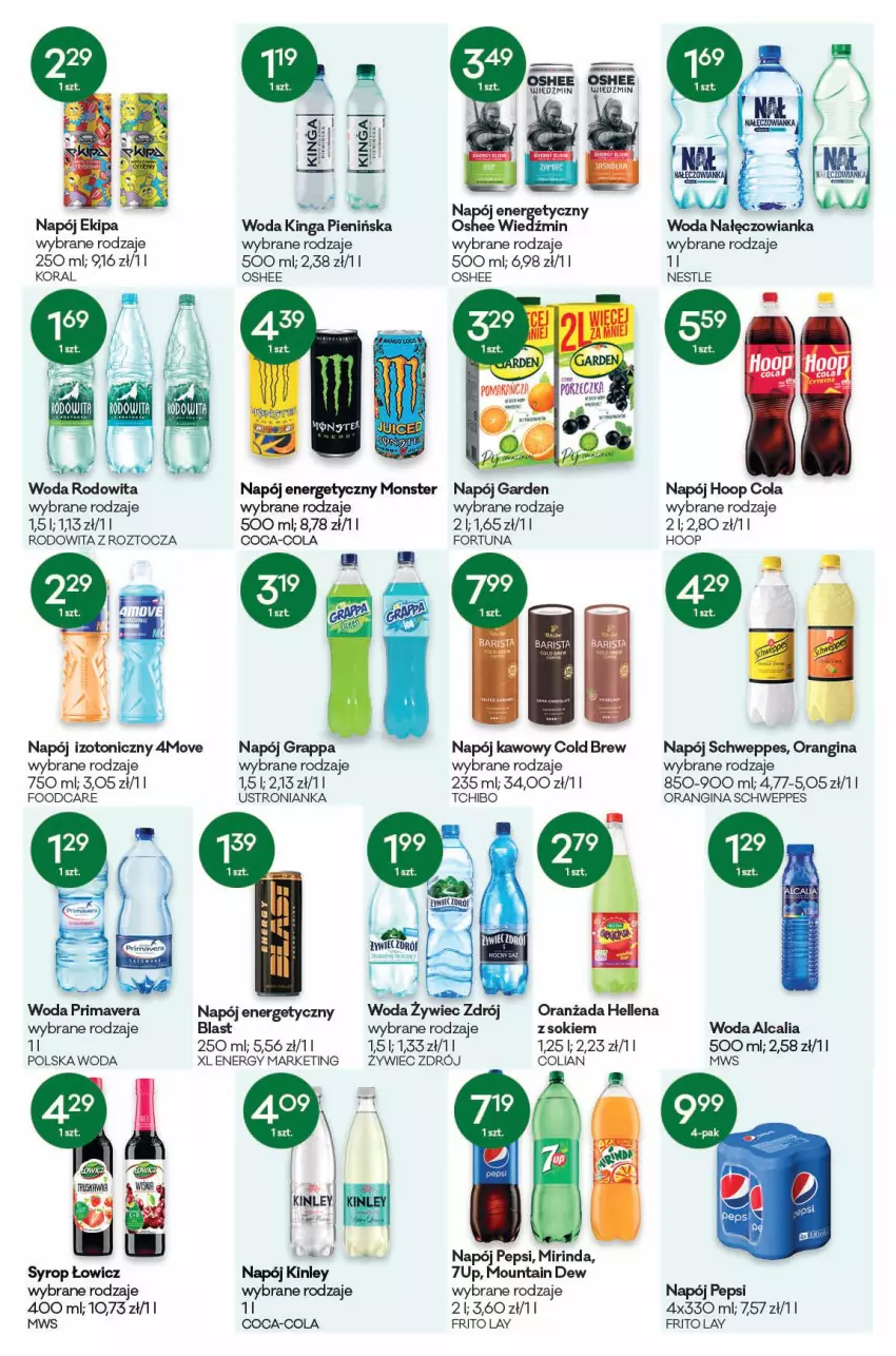 Gazetka promocyjna Groszek - ważna 23.06 do 05.07.2022 - strona 11 - produkty: 7up, Coca-Cola, Fortuna, Gin, Gra, Grappa, Hellena, Hoop, Mirinda, Nałęczowianka, Napój, Napój energetyczny, Napój izotoniczny, Oranżada, Oshee, Pepsi, Prima, Primavera, Schweppes, Sok, Syrop, Tchibo, Woda