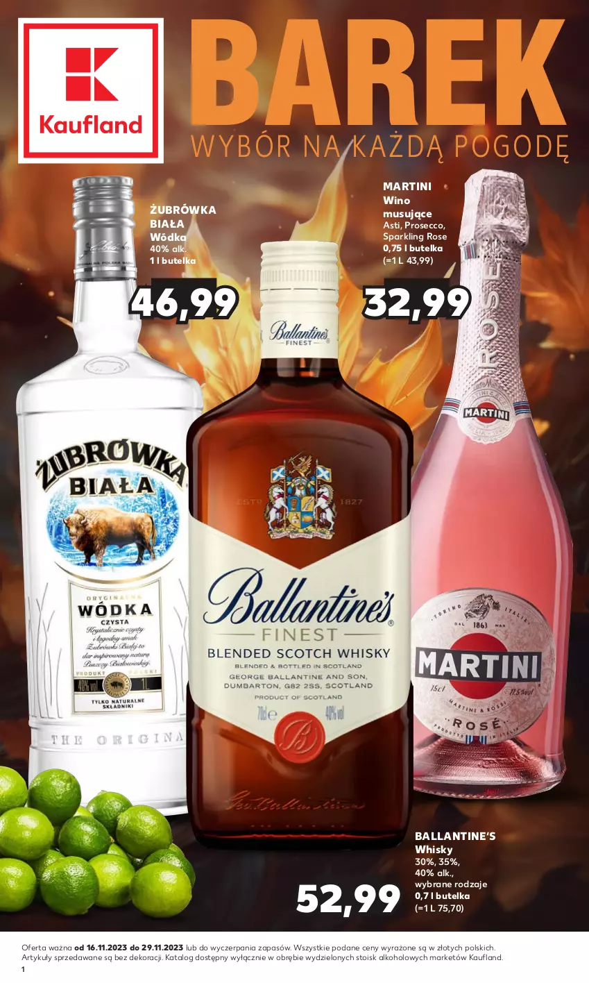 Gazetka promocyjna Kaufland - Barek Kauflandu - ważna 16.11 do 29.11.2023 - strona 1 - produkty: Martini, Mus, Prosecco, Whisky, Wino, Wino musujące, Wódka