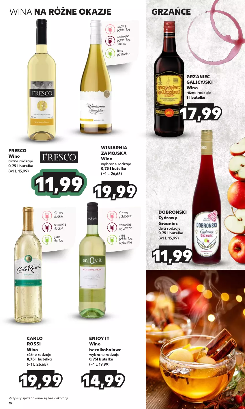 Gazetka promocyjna Kaufland - Barek Kauflandu - ważna 16.11 do 29.11.2023 - strona 15 - produkty: Carlo Rossi, Fresco, Grzaniec Galicyjski, Winiarnia Zamojska, Wino, Wino bezalkoholowe