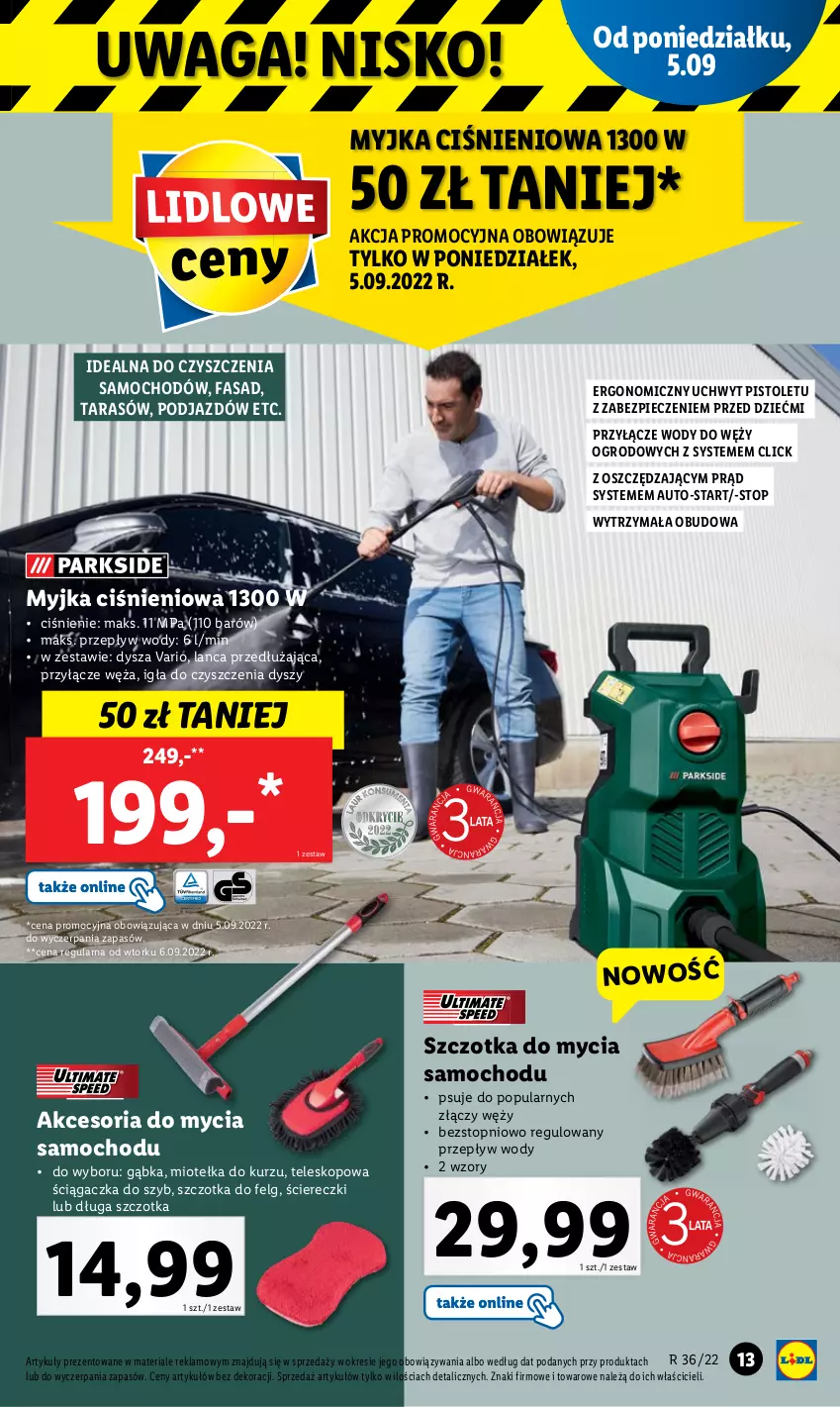 Gazetka promocyjna Lidl - GAZETKA - ważna 05.09 do 10.09.2022 - strona 13 - produkty: Fa, LG, Myjka ciśnieniowa, Piec, Pistolet, Szczotka, Teleskop, Top, Waga