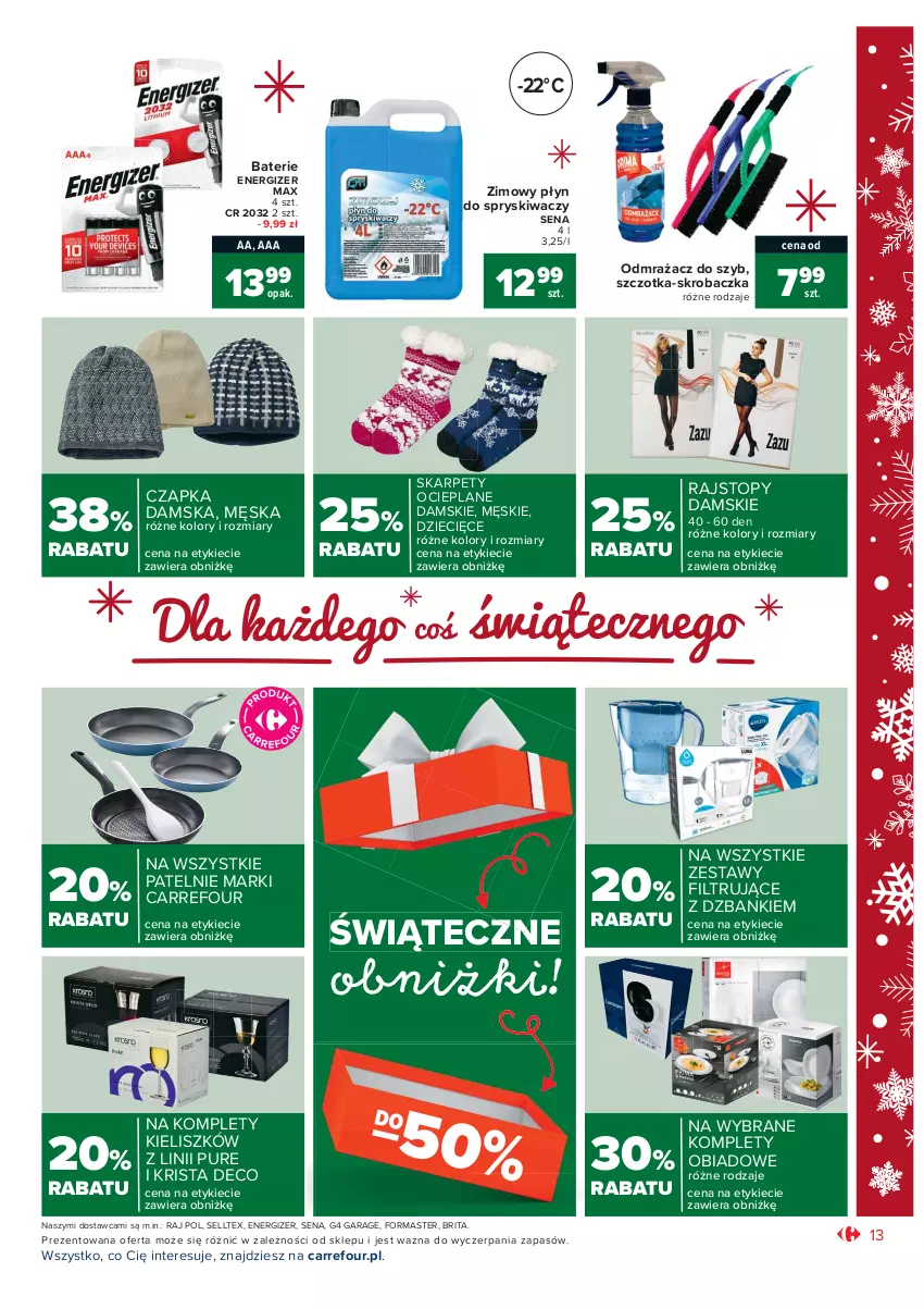 Gazetka promocyjna Carrefour - Gazetka Market - ważna 07.12 do 12.12.2021 - strona 13 - produkty: Brit, Brita, Czapka, Dzieci, Energizer, Karp, Odmrażacz do szyb, Płyn do spryskiwaczy, Pur, Rajstopy, Skrobaczka, Szczotka, Top