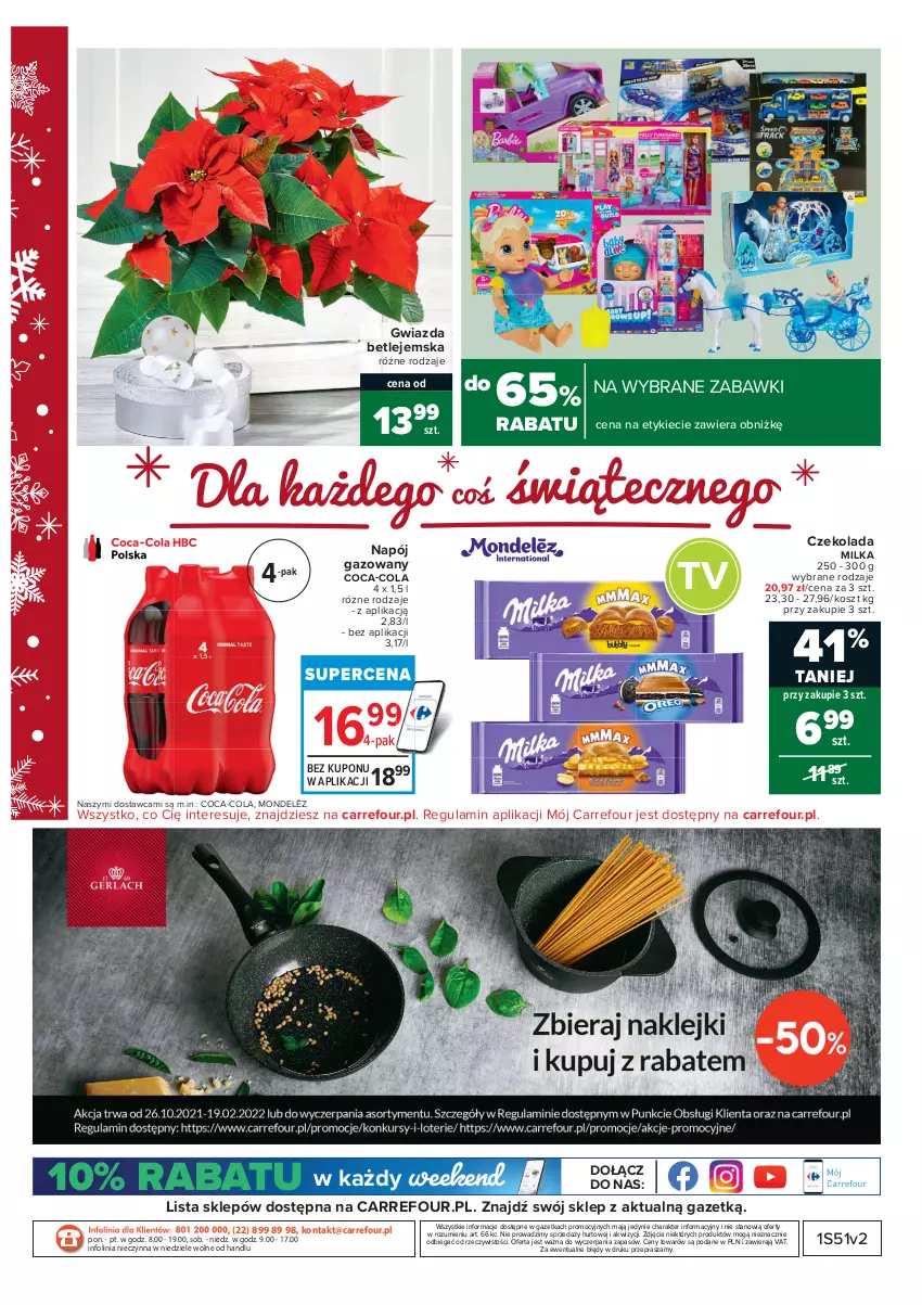 Gazetka promocyjna Carrefour - Gazetka Market - ważna 07.12 do 12.12.2021 - strona 17 - produkty: Coca-Cola, Czekolada, Gwiazda, Kosz, Milka, Napój, Napój gazowany, O nas