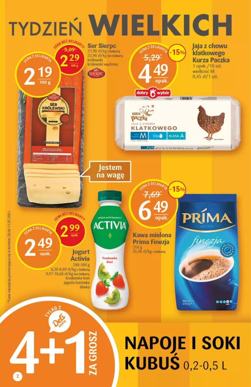 Gazetka promocyjna Delikatesy Centrum - Gazetka Delikatesy Centrum - ważna 26.08 do 01.09.2021 - strona 2 - produkty: Activia, Borówka, Jogurt, Kawa, Kawa mielona, Kiwi, Kubuś, Napoje, Prima, Sok