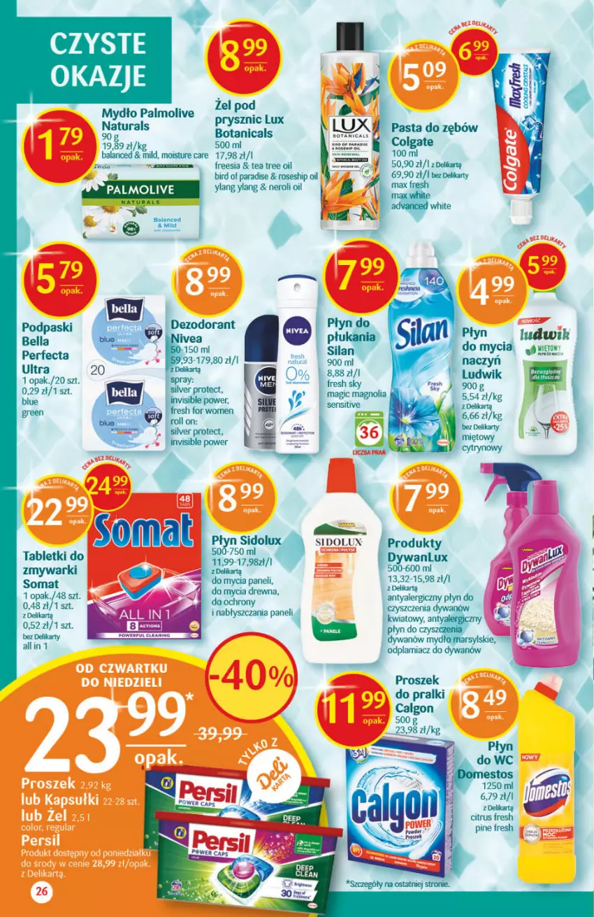 Gazetka promocyjna Delikatesy Centrum - Gazetka Delikatesy Centrum - ważna 26.08 do 01.09.2021 - strona 26 - produkty: Bell, Bella, Calgon, Dywan, LG, Mars, Mydło, Odplamiacz, Palmolive, Pasta do zębów, Perfecta, Podpaski, Pralki, Sidolux, Somat, Tablet, Tabletki do zmywarki, Tea tree, Zmywarki