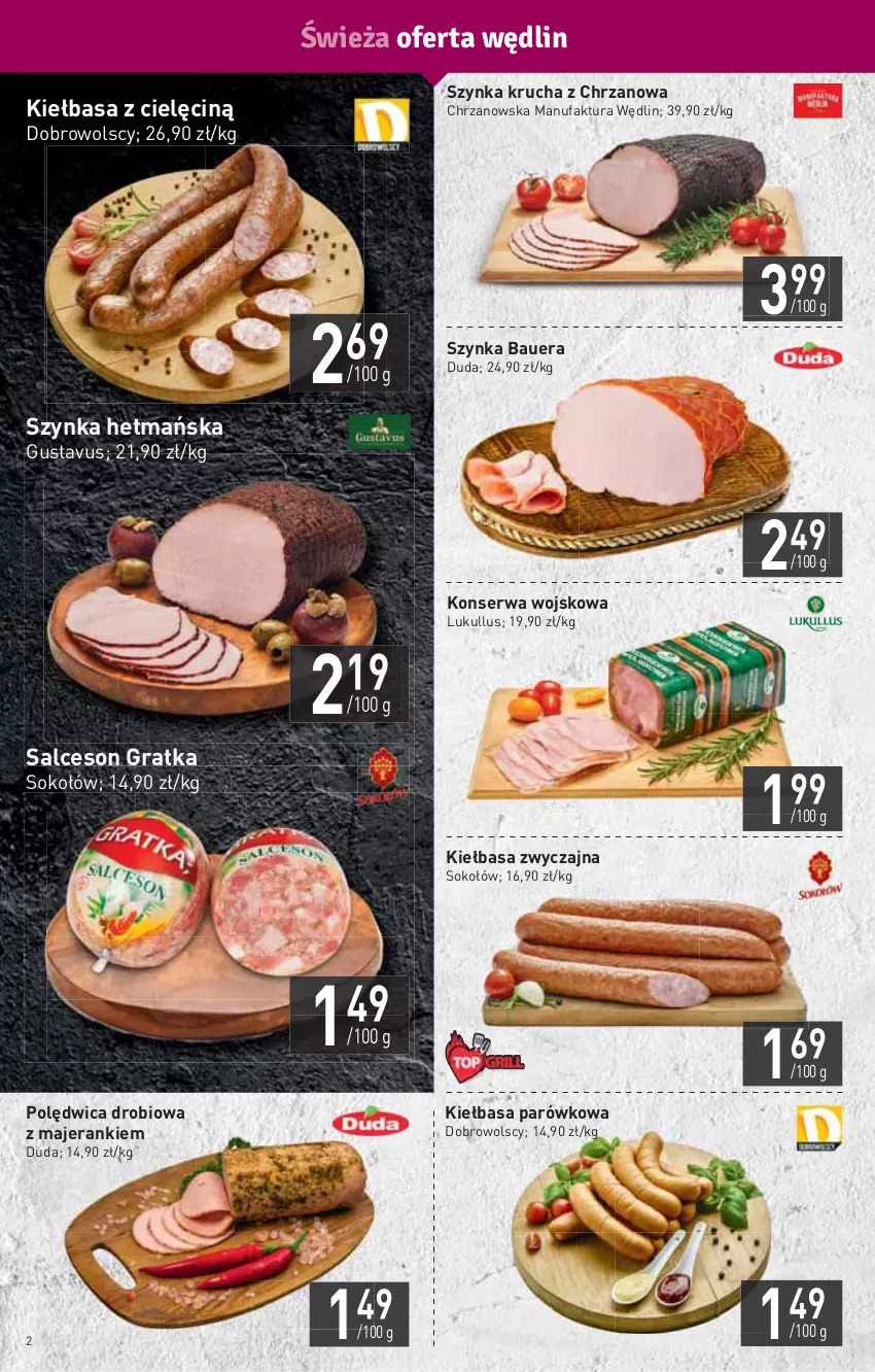 Gazetka promocyjna Stokrotka - Market - ważna 12.08 do 18.08.2021 - strona 2 - produkty: Chrzan, Duda, Fa, Gra, HP, Kiełbasa, Polędwica, Salceson, Ser, Sok, Sokołów, Szynka