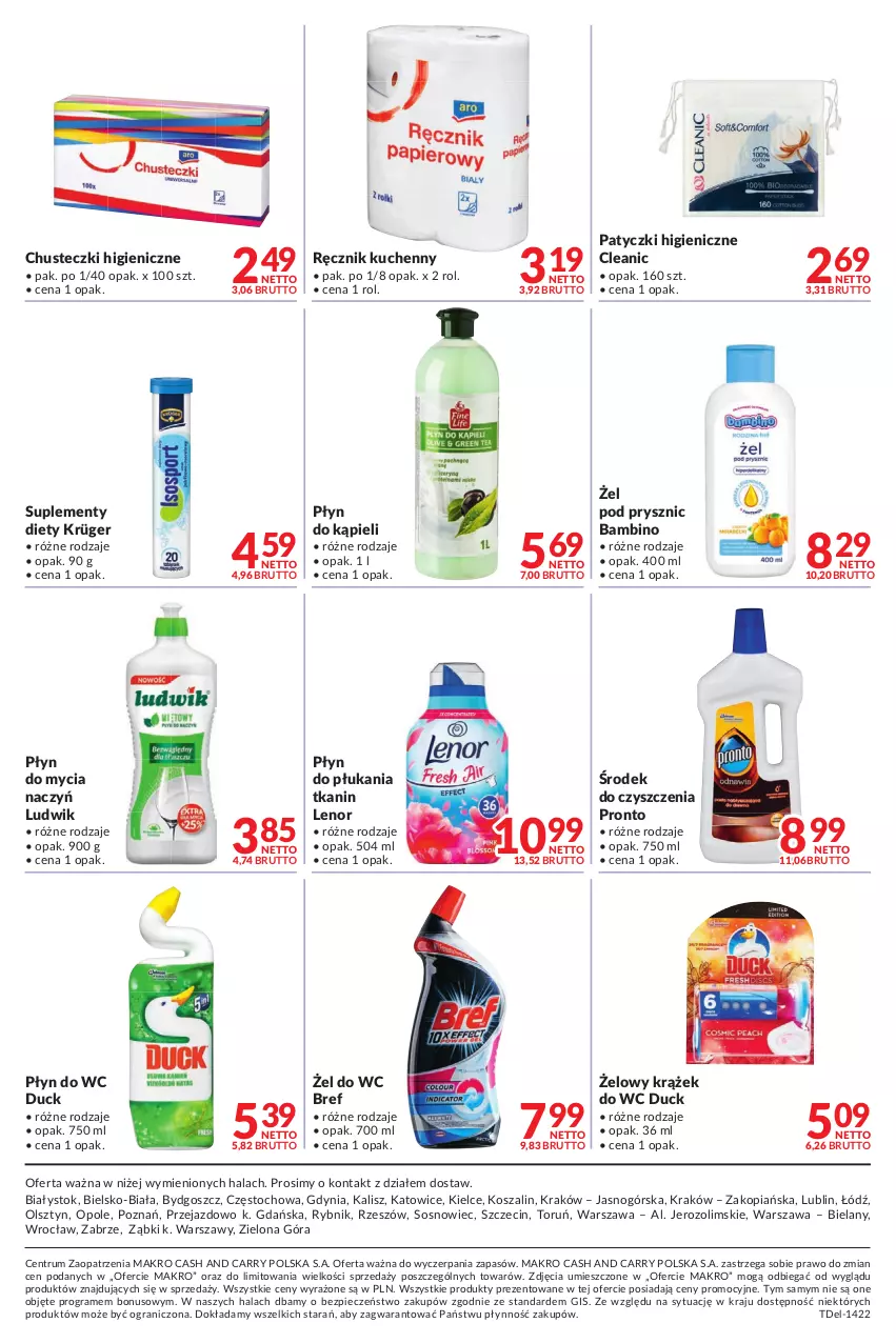 Gazetka promocyjna Makro - [Oferta promocyjna] Dostawy - ważna 28.06 do 11.07.2022 - strona 12 - produkty: Bref, Chusteczki, Cleanic, Do mycia naczyń, Duck, Gra, Kosz, Lenor, Ludwik, Piec, Płyn do kąpieli, Płyn do mycia, Płyn do mycia naczyń, Płyn do płukania, Płyn do wc, Pronto, Ręcznik, Ręcznik kuchenny, Rum, Sos, Szal