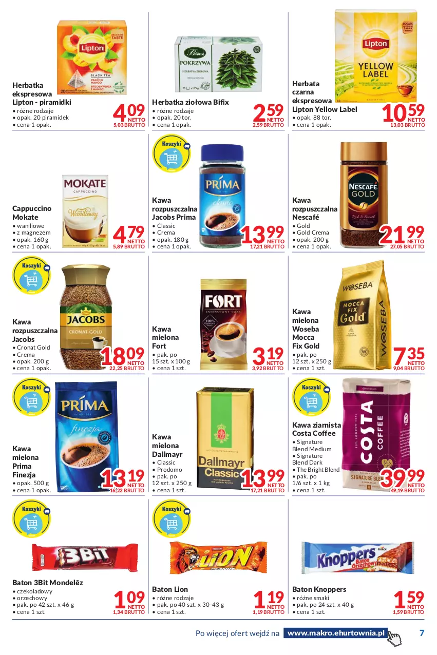 Gazetka promocyjna Makro - [Oferta promocyjna] Dostawy - ważna 28.06 do 11.07.2022 - strona 7 - produkty: Baton, Cappuccino, Dallmayr, Herbata, Herbata czarna, Jacobs, Kawa, Kawa mielona, Kawa rozpuszczalna, Kawa ziarnista, Knoppers, Lion, Lipton, Magnez, Mocca Fix Gold, Nescafé, Prima, Woseba