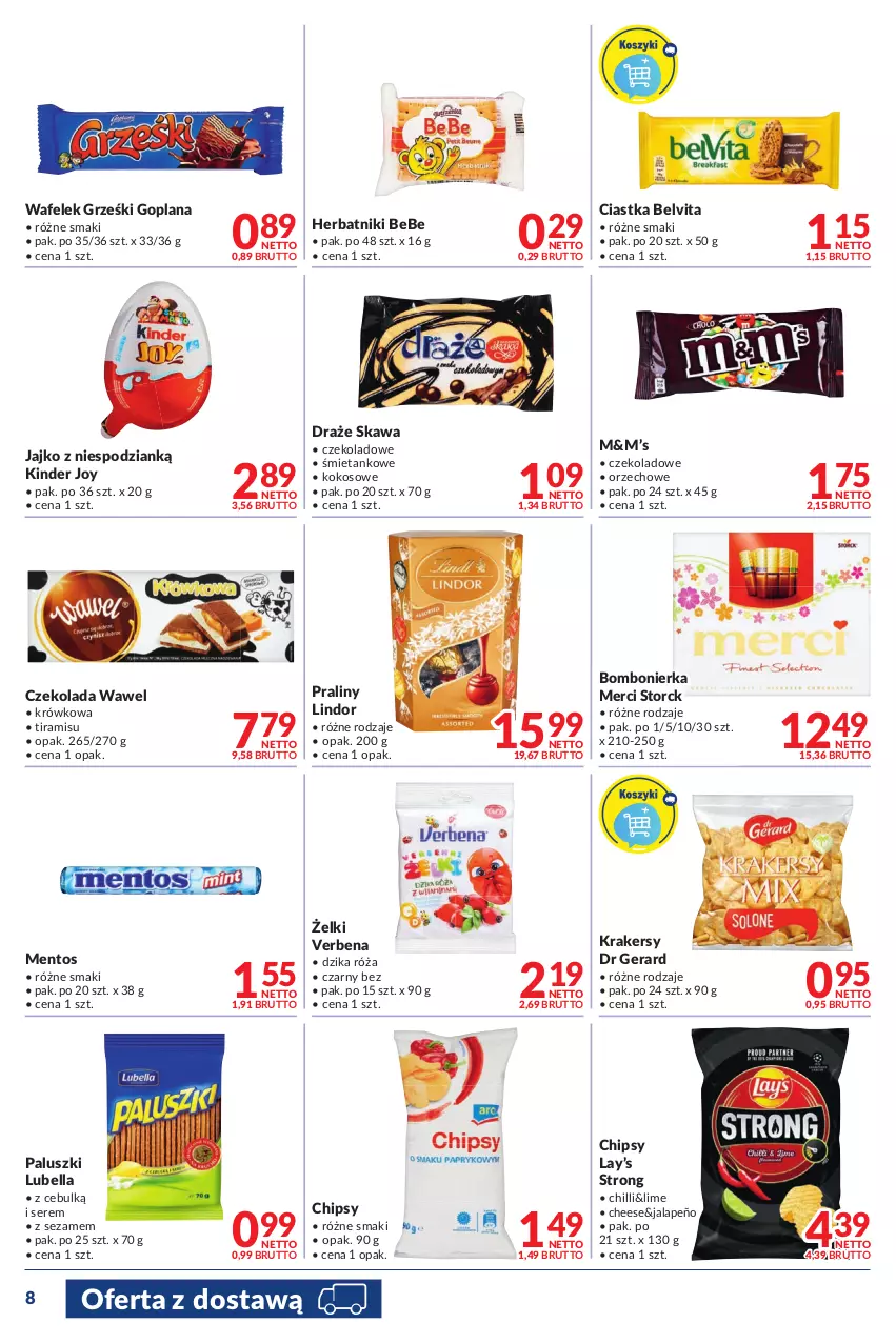 Gazetka promocyjna Makro - [Oferta promocyjna] Dostawy - ważna 28.06 do 11.07.2022 - strona 8 - produkty: Bell, Bella, BelVita, Chipsy, Ciastka, Czekolada, Dr Gerard, Dzika róża, Goplana, Grześki, Herbatniki, Kawa, Kinder, Kokos, Krakersy, LANA, Lay’s, Lindor, Lubella, Mentos, Merci, Praliny, Róża, Ser, Sezam, Wafelek, Wawel