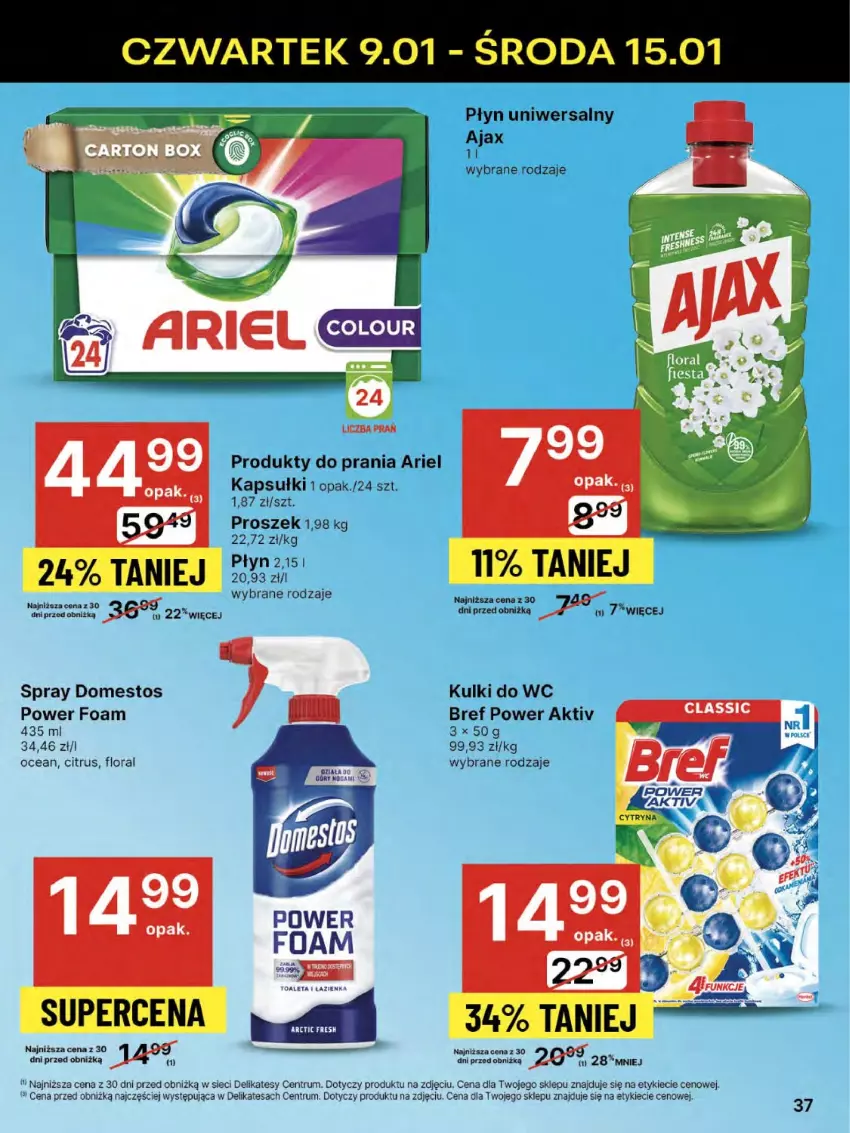 Gazetka promocyjna Delikatesy Centrum - NOWA GAZETKA Delikatesy Centrum od 9 stycznia! 9-15.01.2025 - ważna 09.01 do 15.01.2025 - strona 37 - produkty: Ariel, Bref, Domestos, Flora, Kulki do wc, Por, Rum