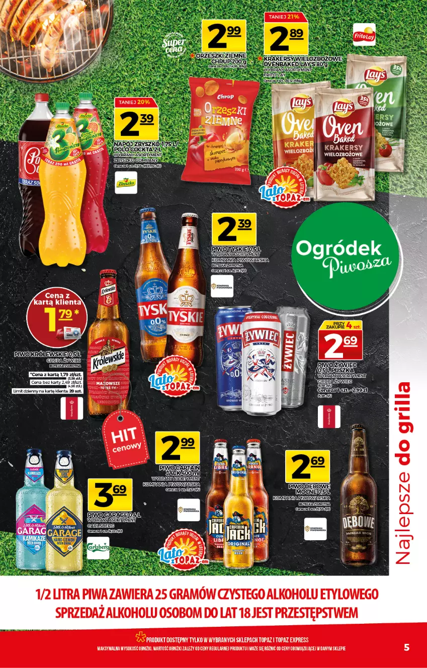 Gazetka promocyjna Topaz - Gazetka - ważna 15.07 do 21.07.2021 - strona 5 - produkty: Gra, Grill, Krakersy, Napój, NBA, Piwa, Piwo, Sok, Top