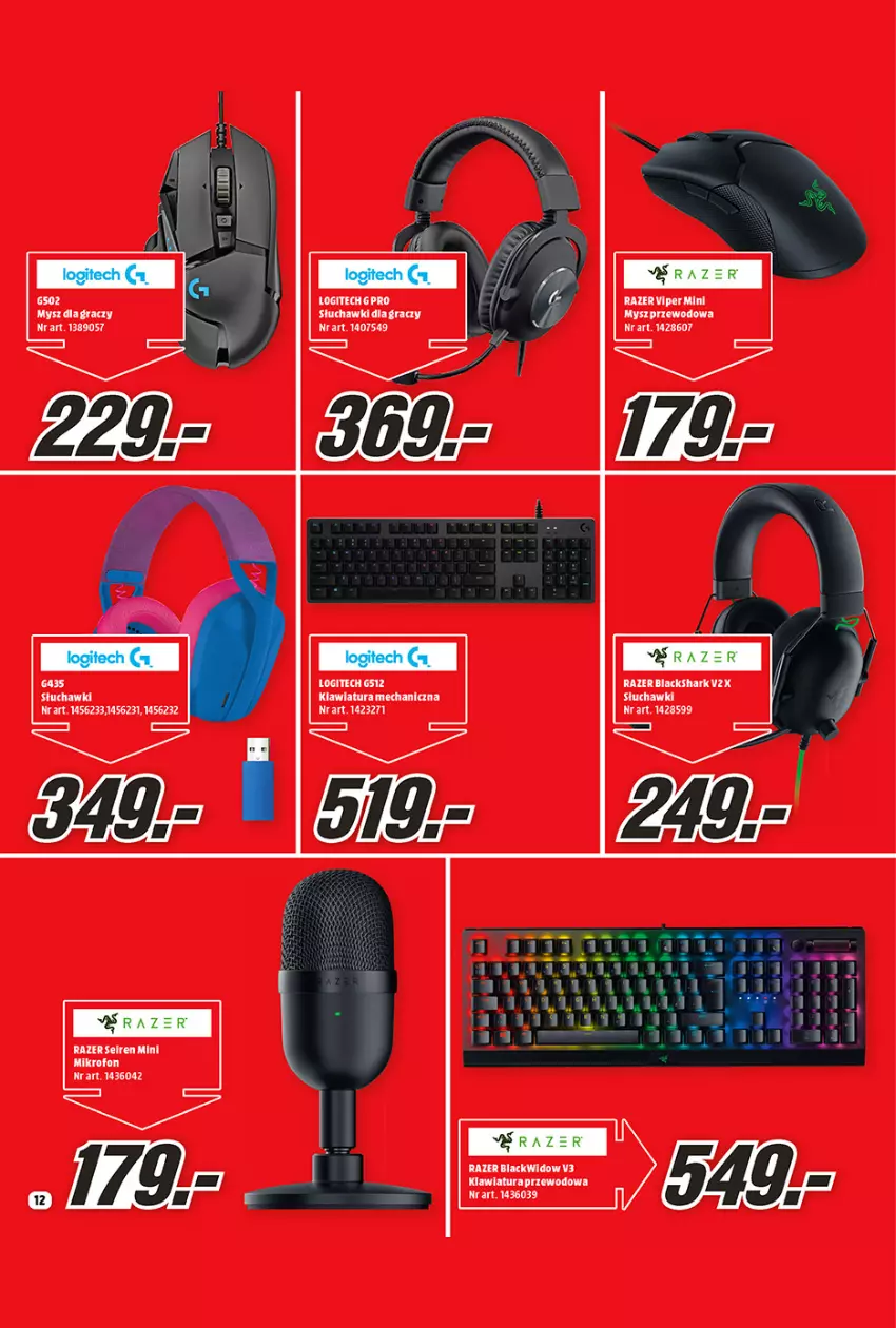 Gazetka promocyjna Media Markt - Gazetka Media Markt - ważna 01.02 do 28.02.2022 - strona 12 - produkty: Gra, Klawiatura, Lack, Logitech, Mikrofon, Mysz, Razer, Słuchawki