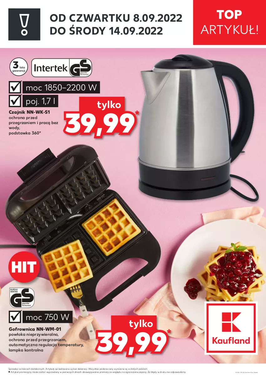 Gazetka promocyjna Kaufland - ZAPOWIEDŹ NASTĘPNEJ OFERTY - ważna 01.09 do 07.09.2022 - strona 1 - produkty: Czajnik, Gofrownica, Gra, Top