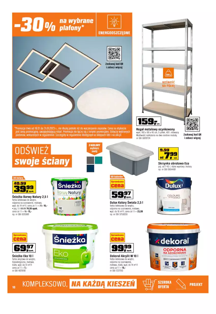 Gazetka promocyjna Obi - Gazetka OBI - ważna 18.01 do 31.01.2023 - strona 10 - produkty: Cynk, Dekoral, Dulux, Fa, Farba lateksowa, Plafon, Por, Regał, Regał metalowy